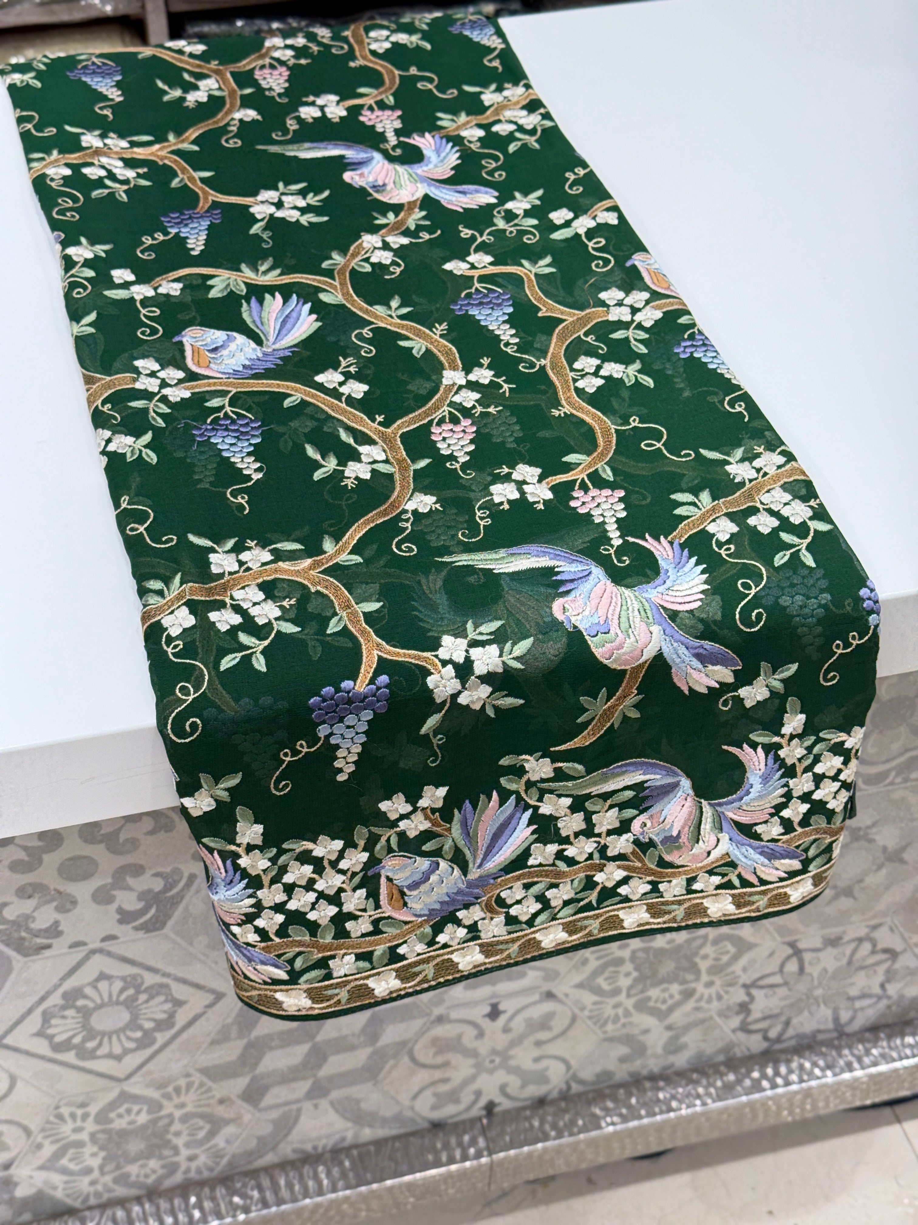 Bottle Green Chakla Chakli Embroidery Parsi Gara Saree