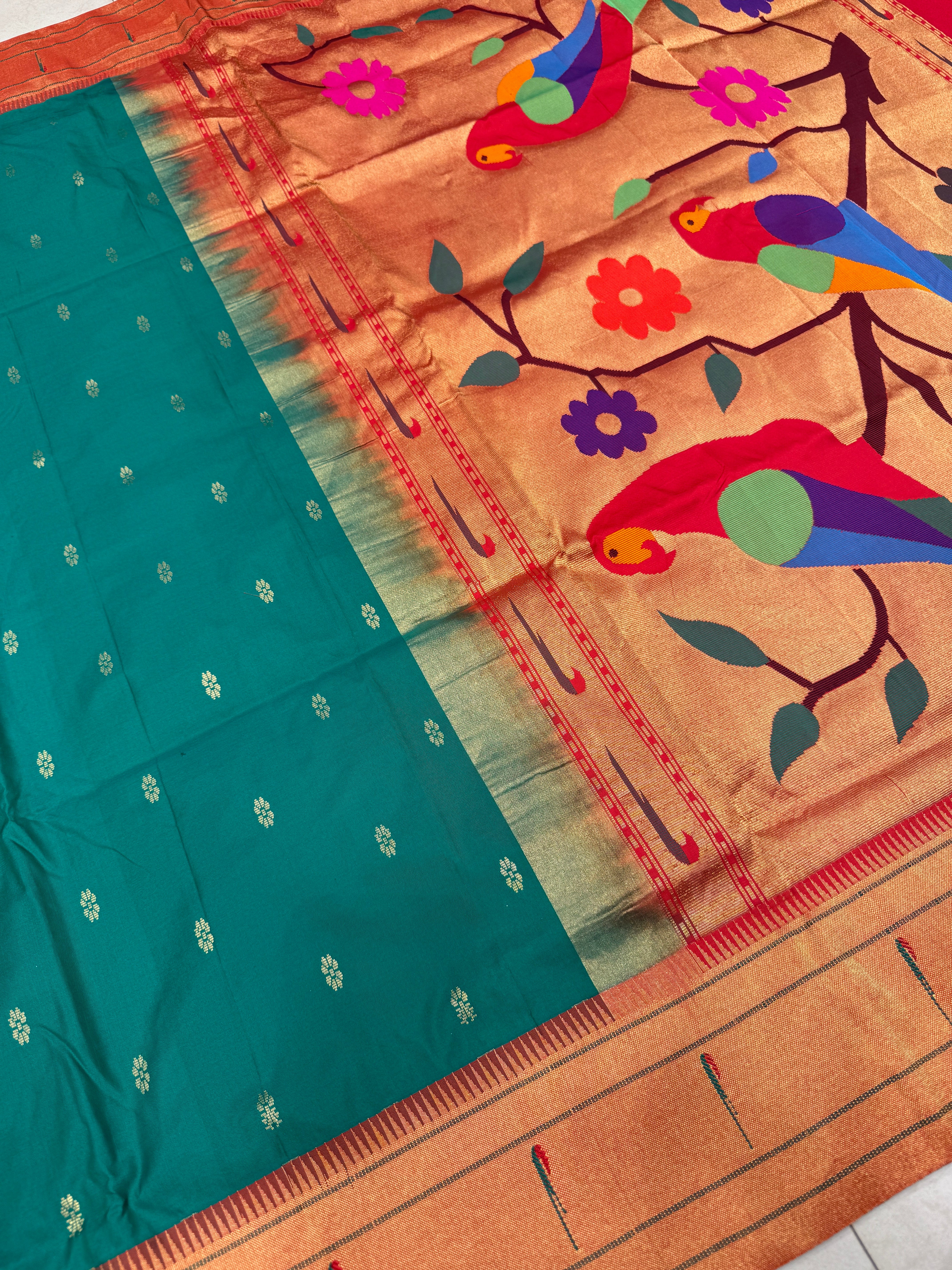 Green Muniya Pure Silk Handloom Paithani Saree