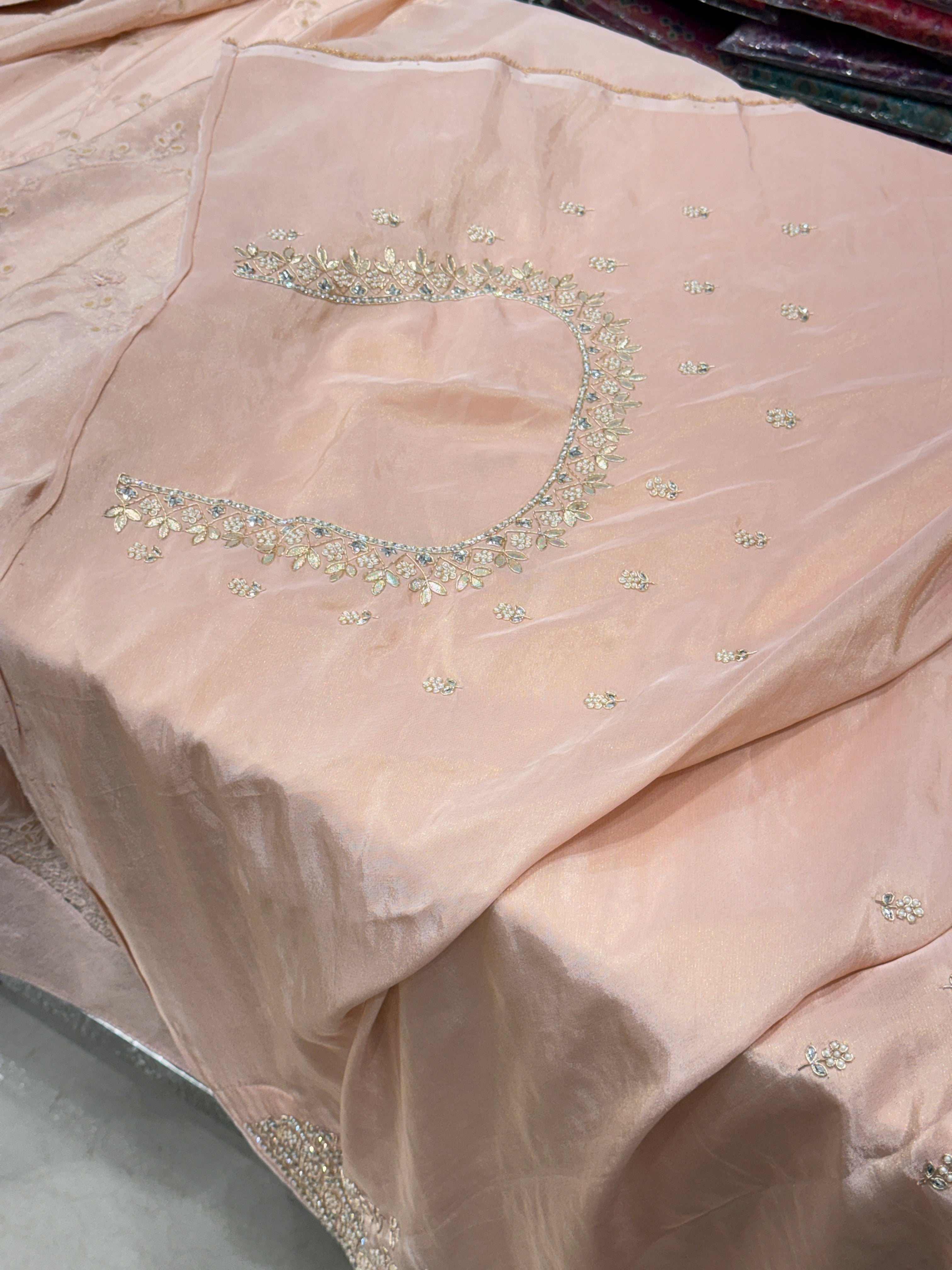 Pink Tissue Hand Embroidery Jaal Saree