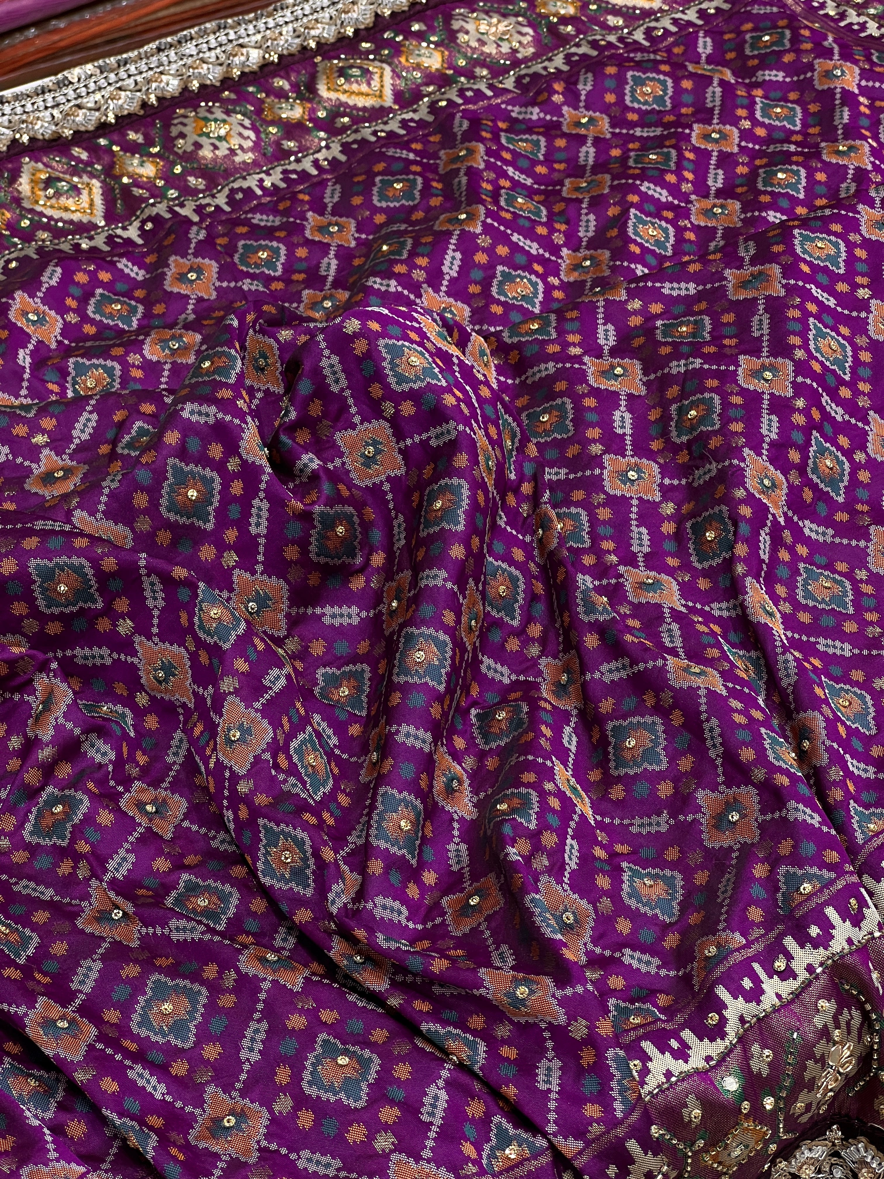 Violet Patola Hand Embroidery Maharani Edit Saree