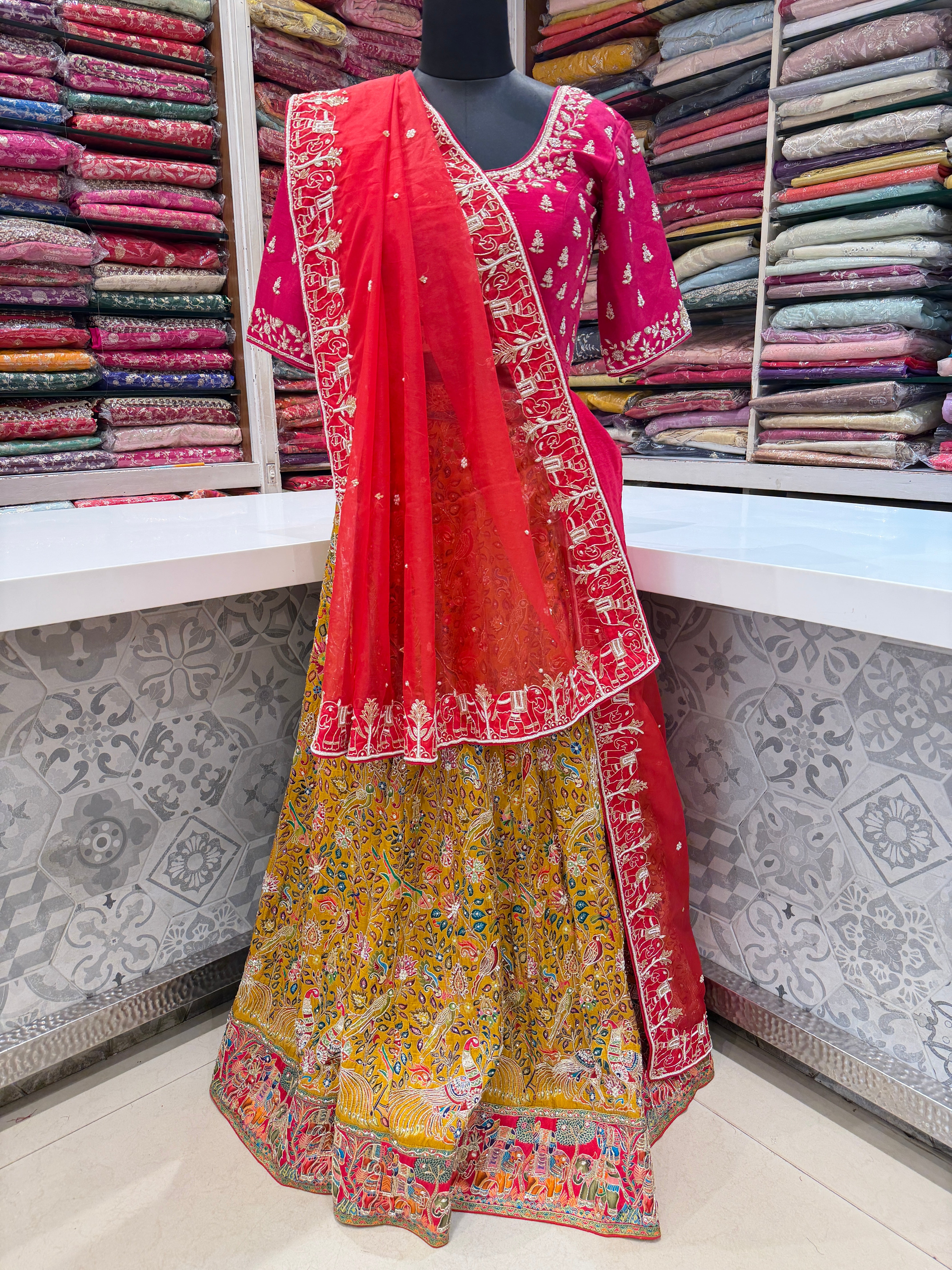 Yellow Pashmina Hand Embroidery Skirt and Dupatta Pair