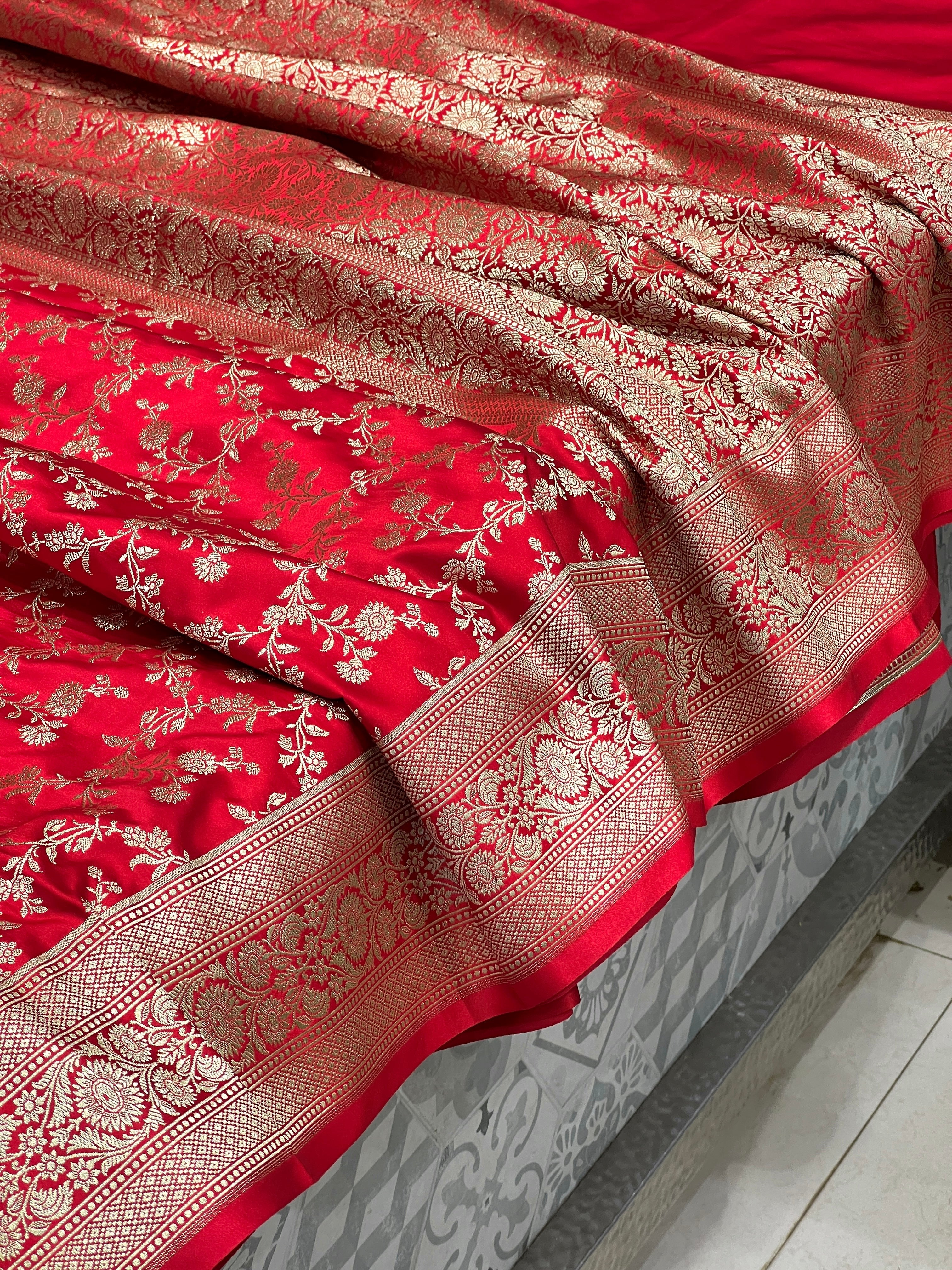 Red Banarasi Silk Flower Border Saree