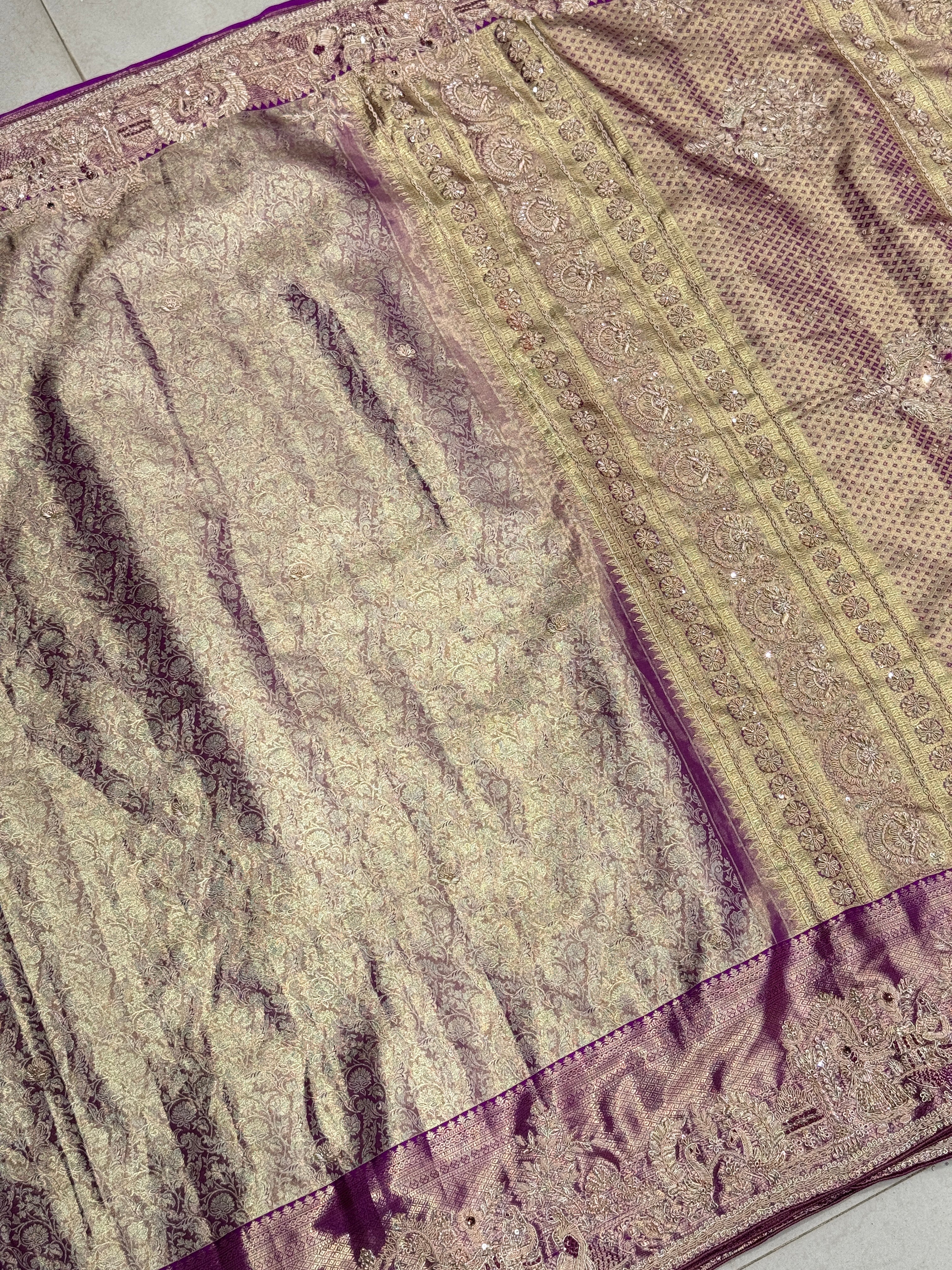 Purple Kanjivaram Doli Zardosi Hand Embroidery Saree