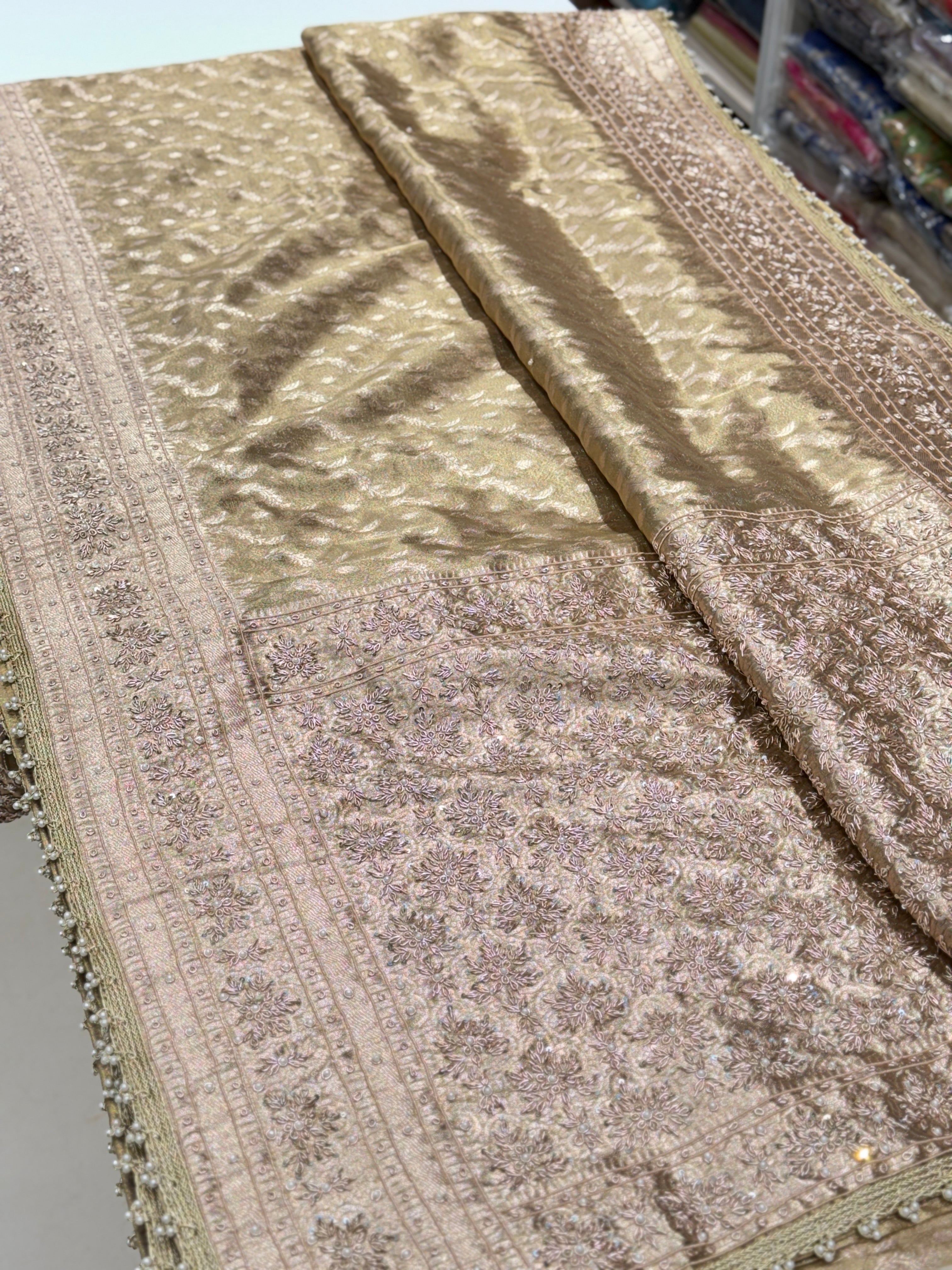 Golden Banarasi Tissue Zardosi Saree