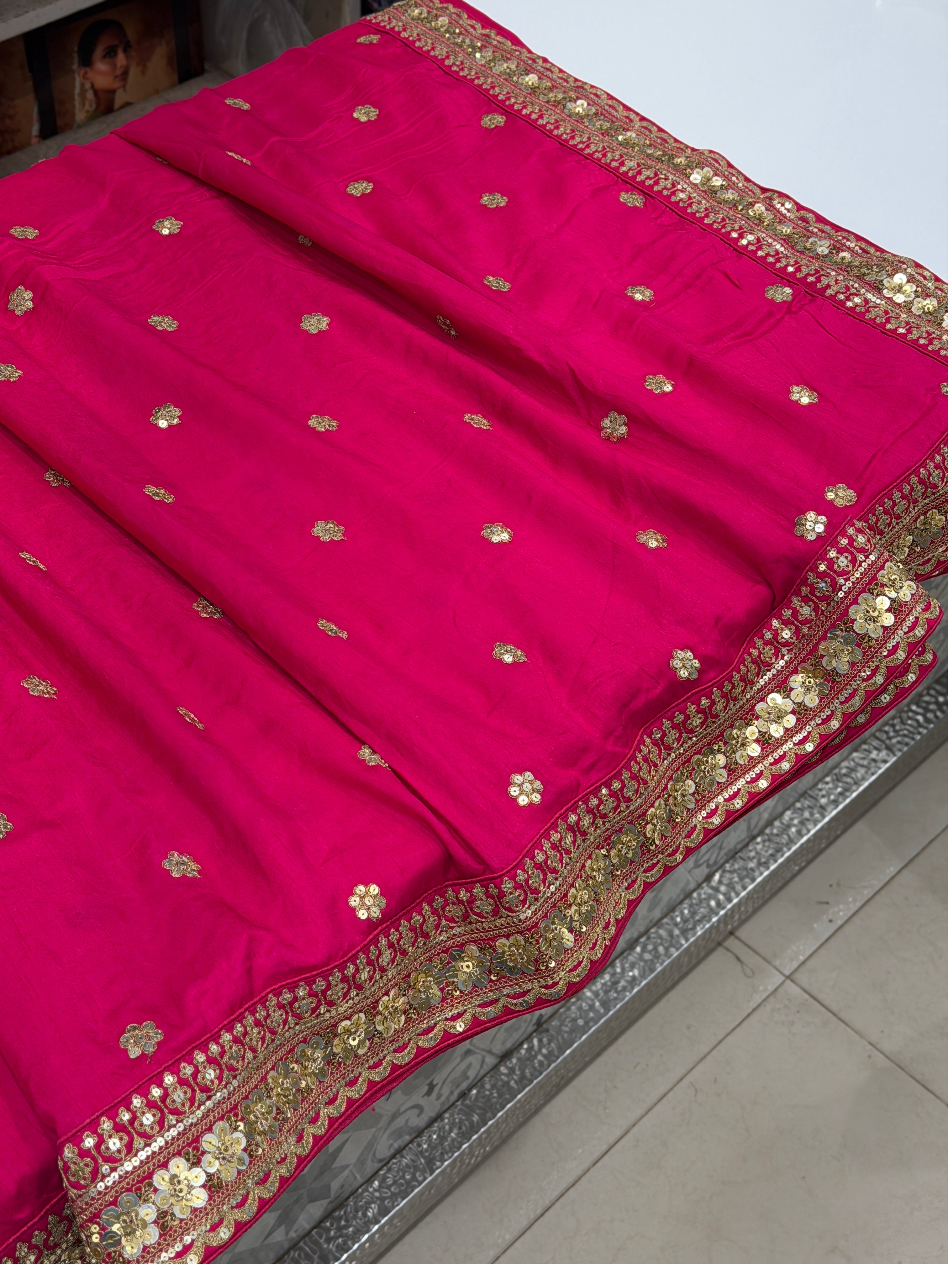 Rani Pink Marodi Embroidery Pure Silk Saree
