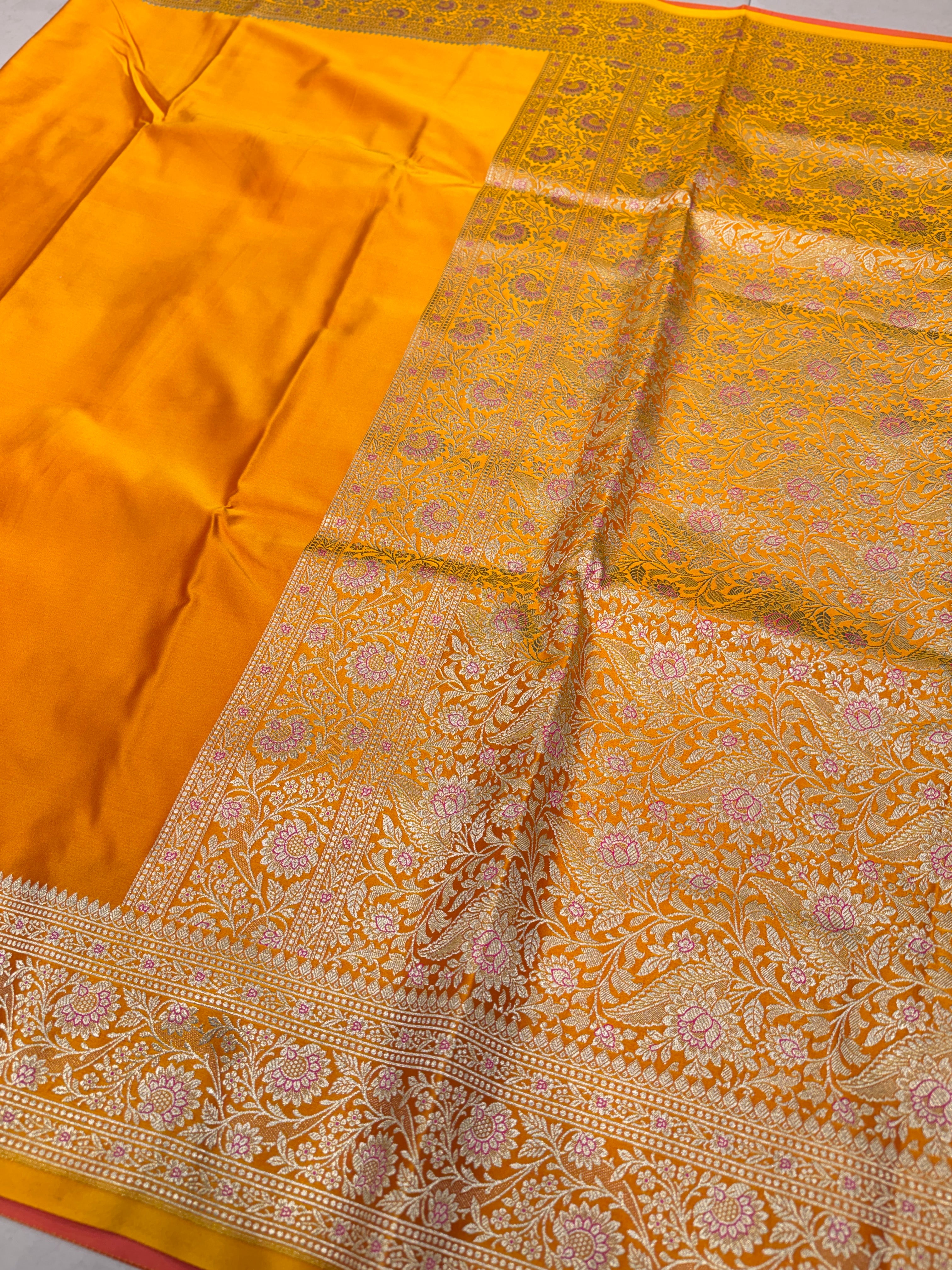 Mango Yellow Banarasi Plain Upside Down Border Saree