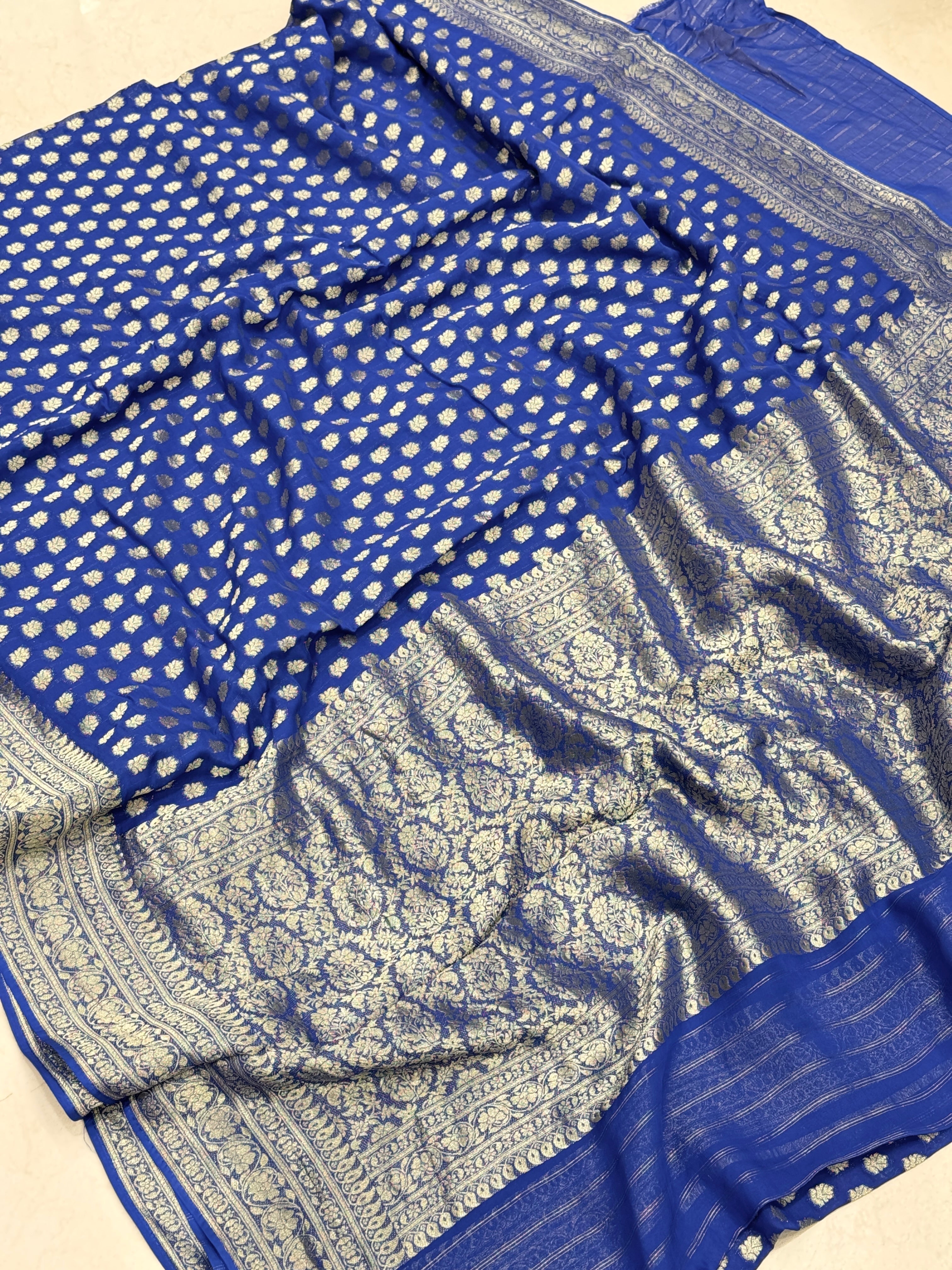 Royal Blue Butti Banarasi Georgette Saree