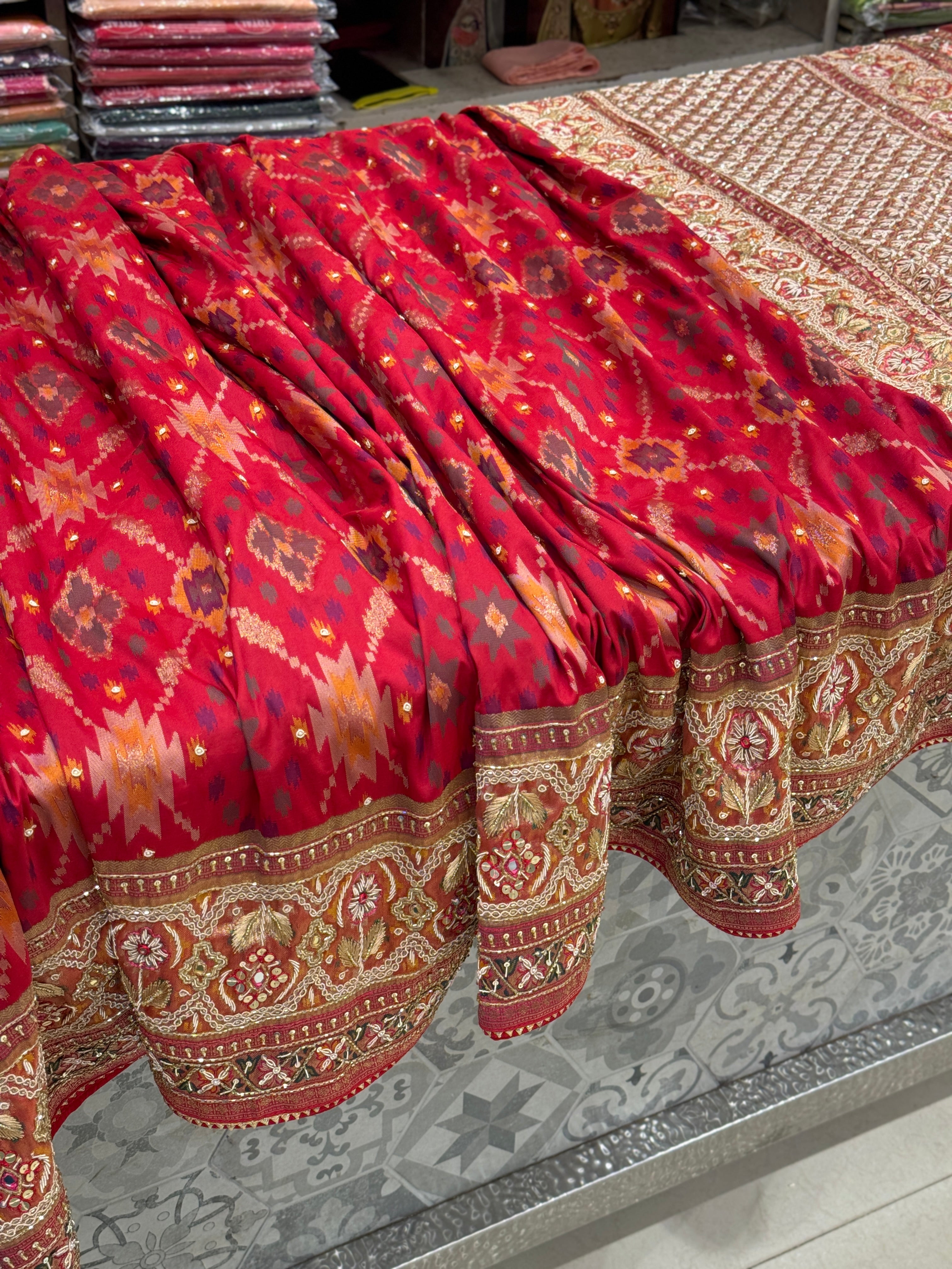 Red Patola Zardosi Embroidery Saree