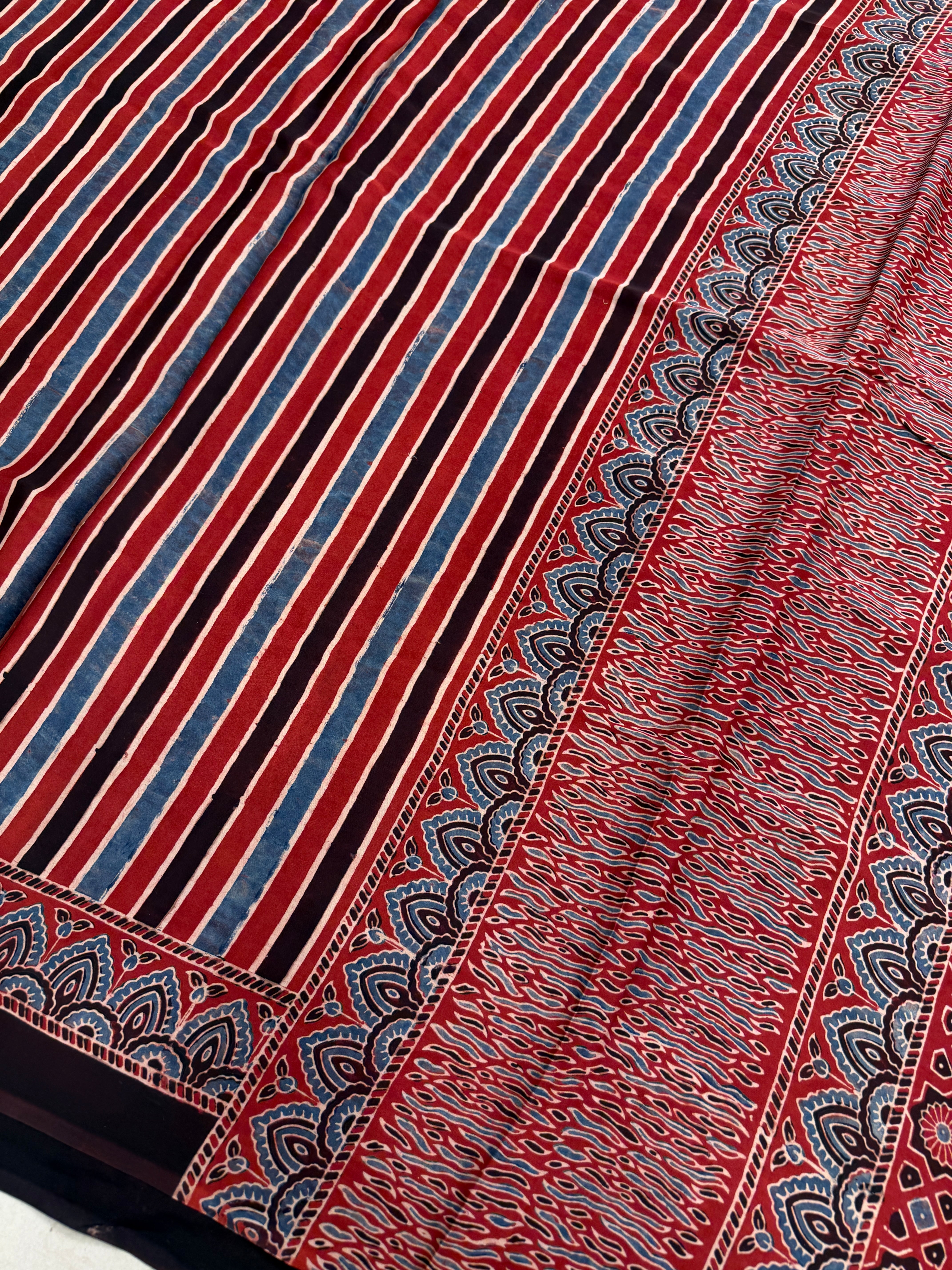 Red Contemporary Ajrakh Hand Block Print Pure Gajji Silk Saree