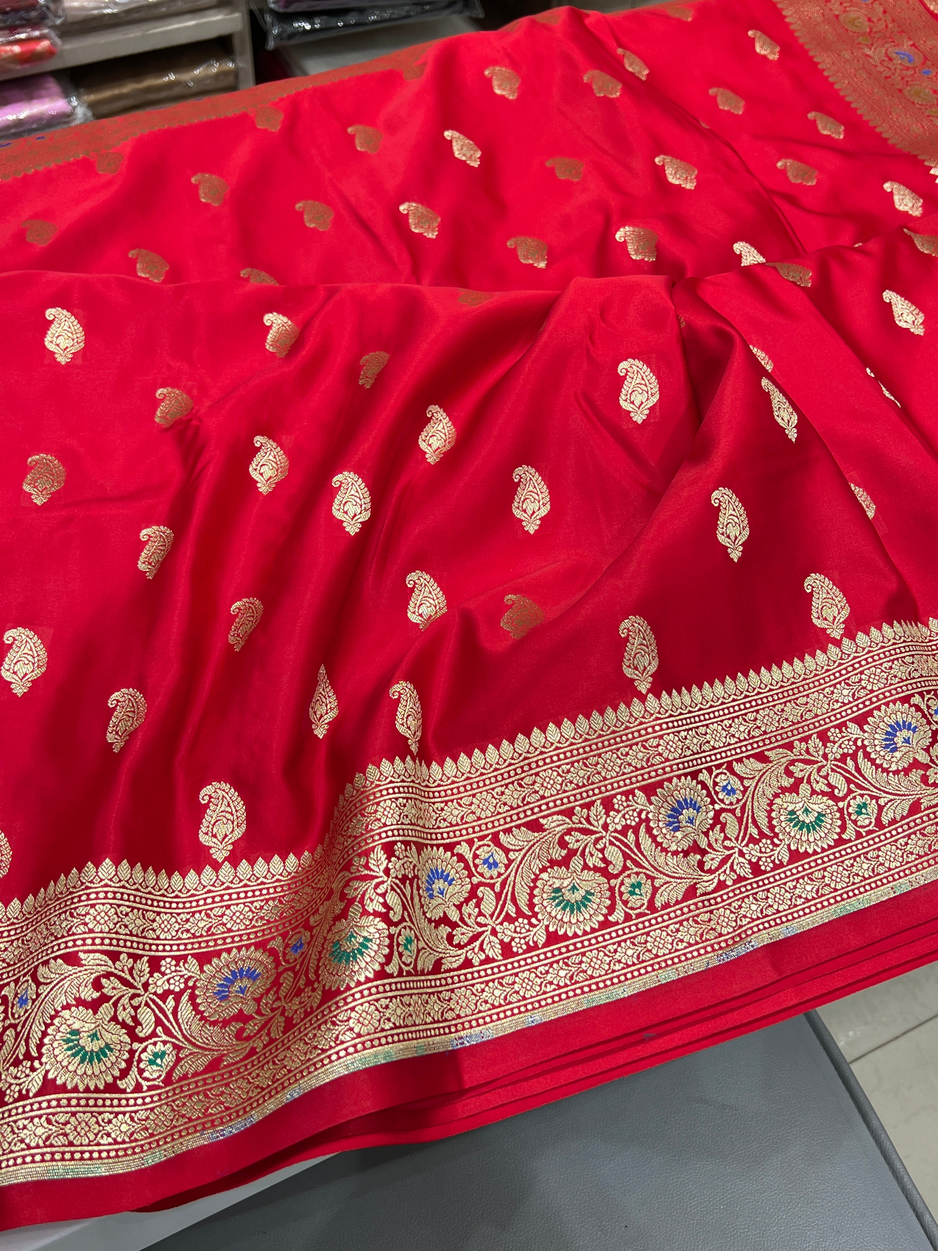 Red Banarasi Silk Meenakari Border Butti Saree