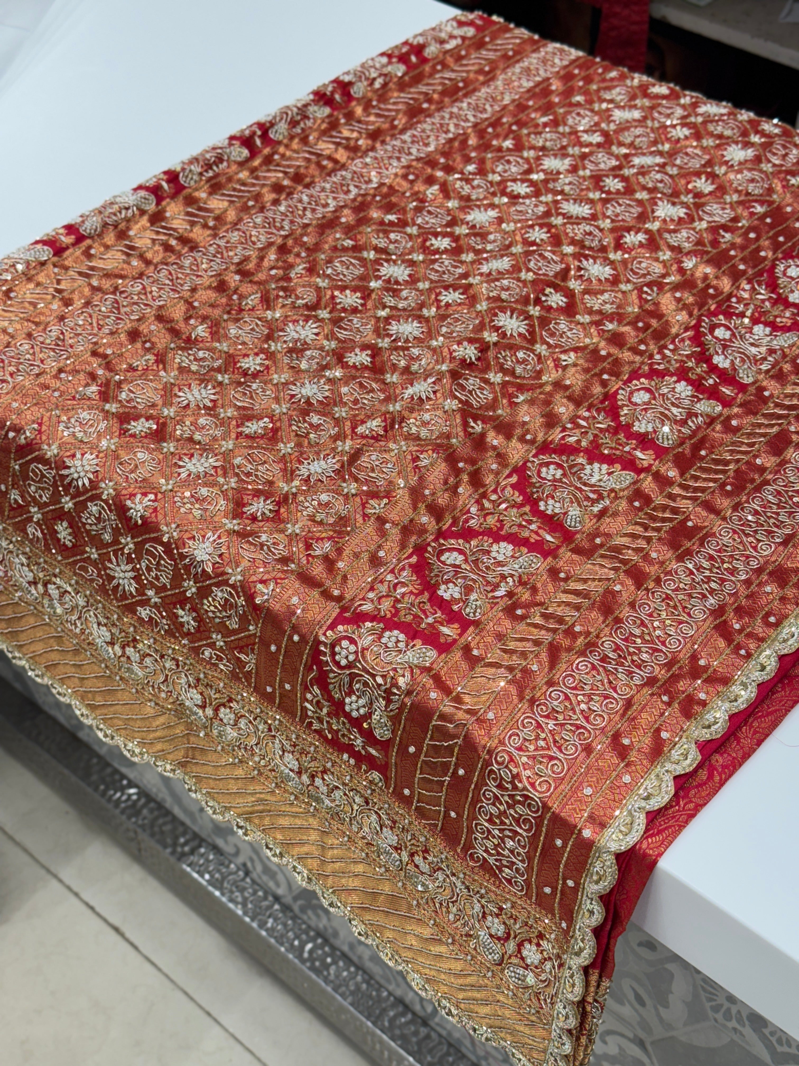 Crimson Kanjivaram Zardosi Hand Embroidery Saree