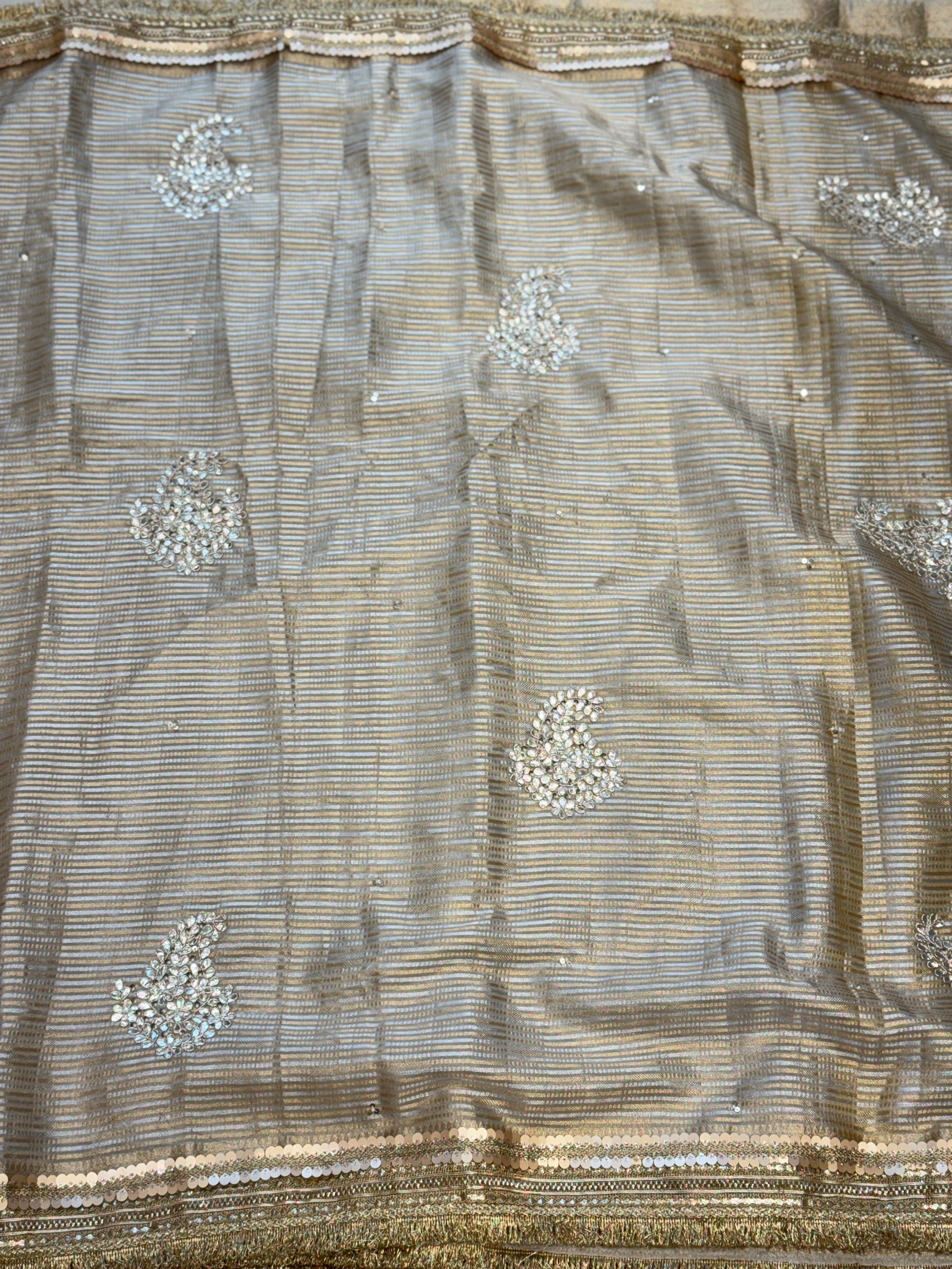Tissue Maharani Style Gota Zardosi Hand Embroidery Butta Saree