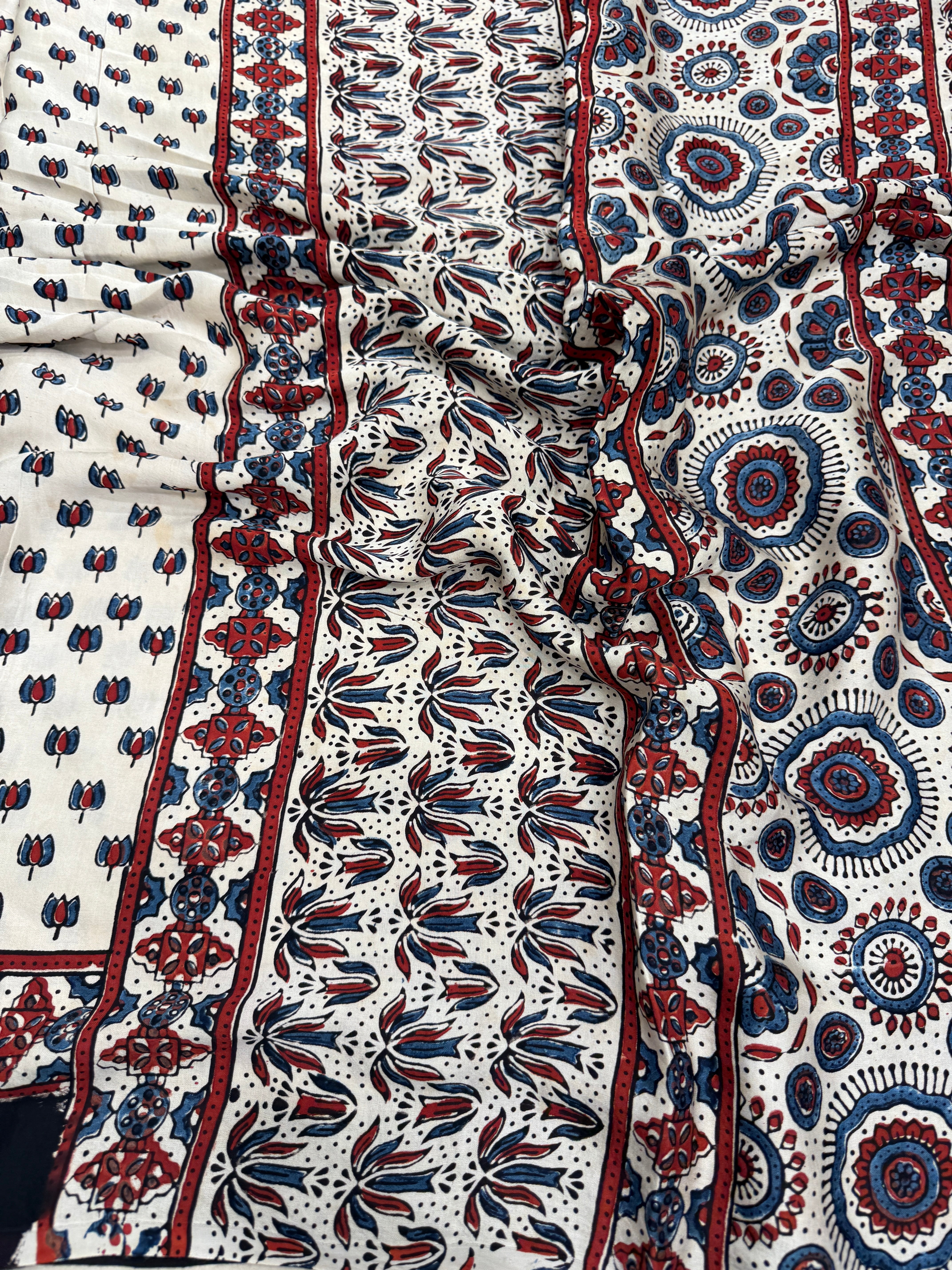 White Lotus Butts Ajrakh Modal Gajji Silk Saree