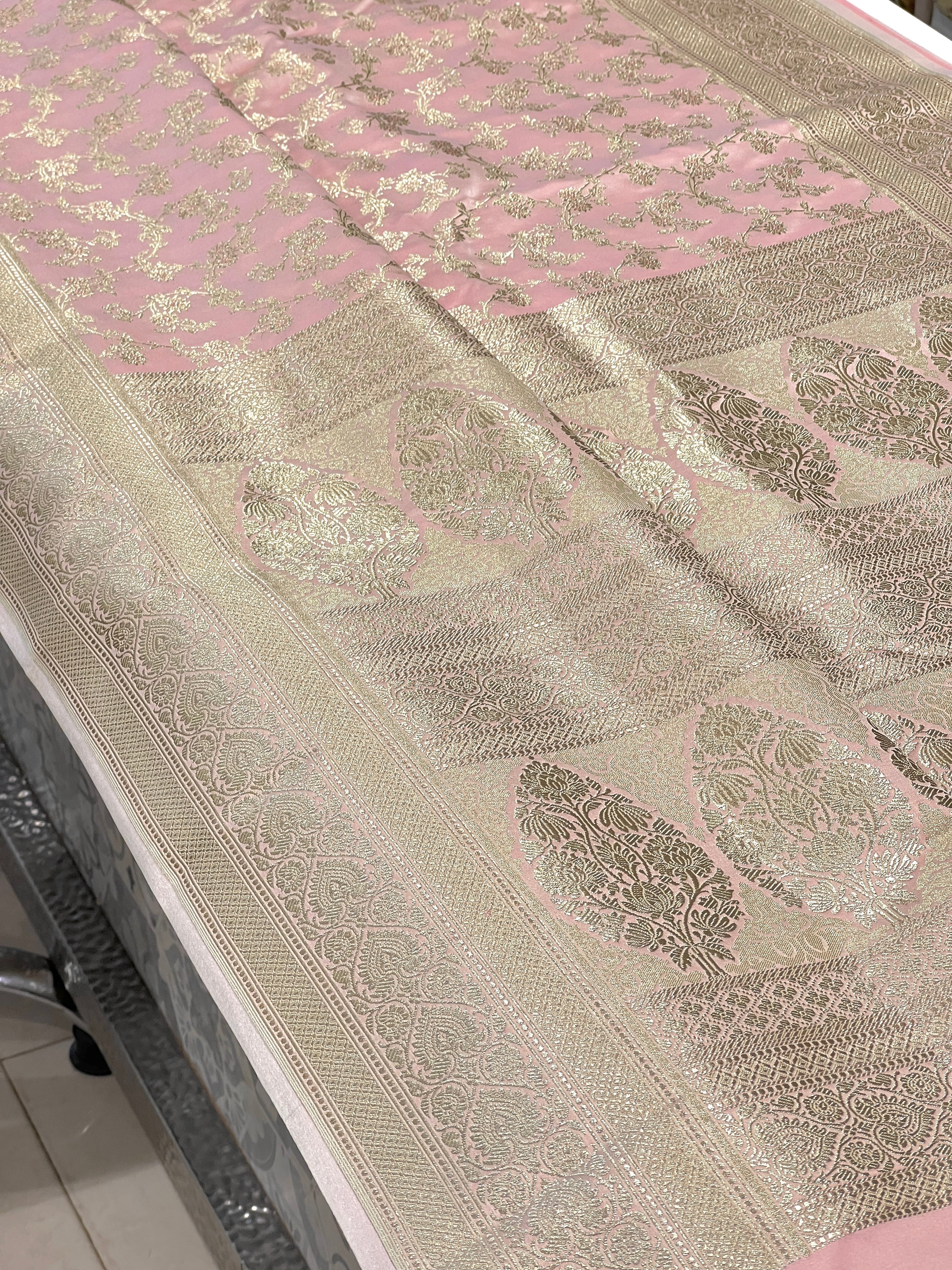 Pink Banarasi Silk Heart Border Saree