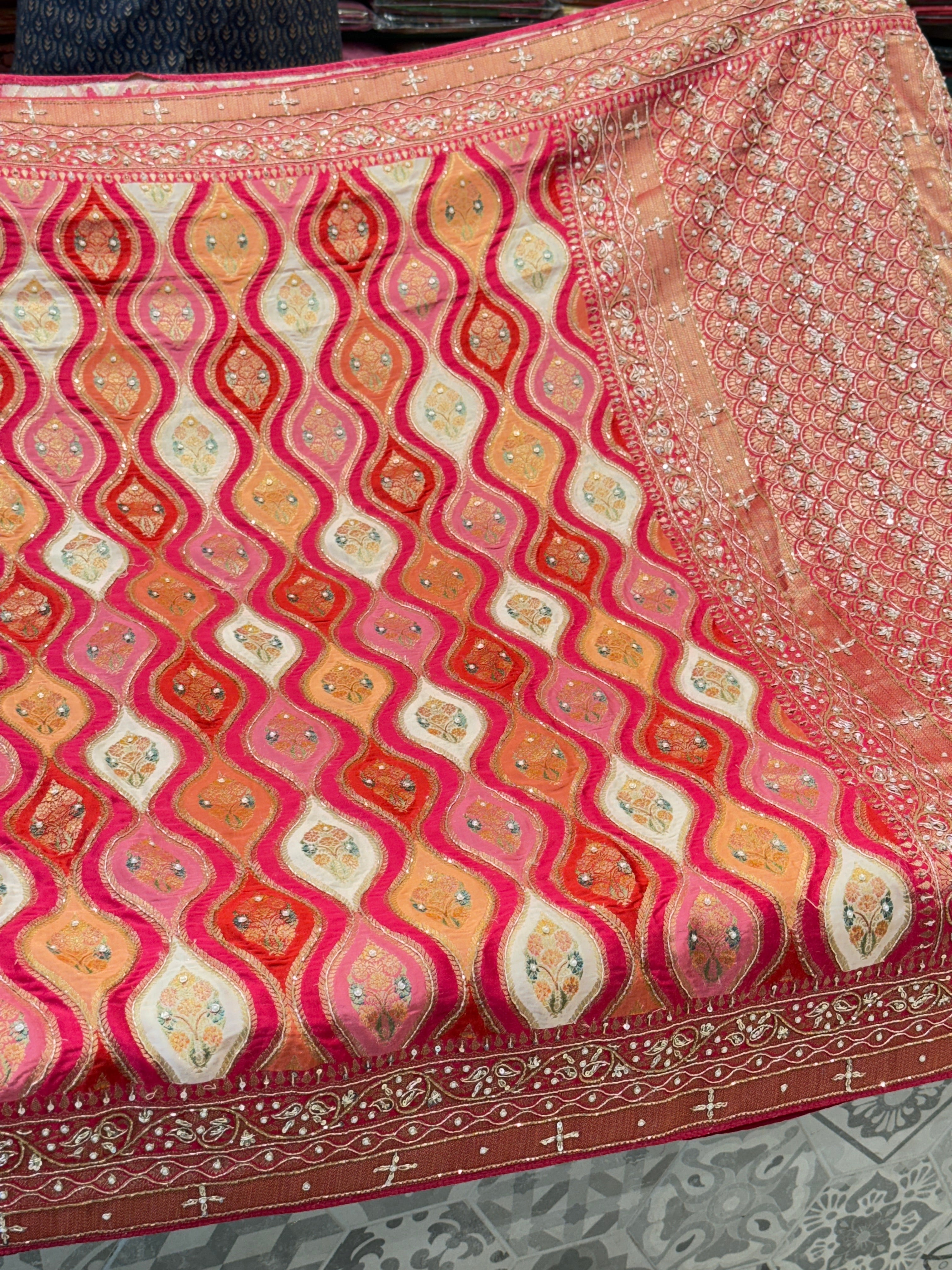 Rani Rangkat Modal Satin Zardosi Hand Embroidery Saree