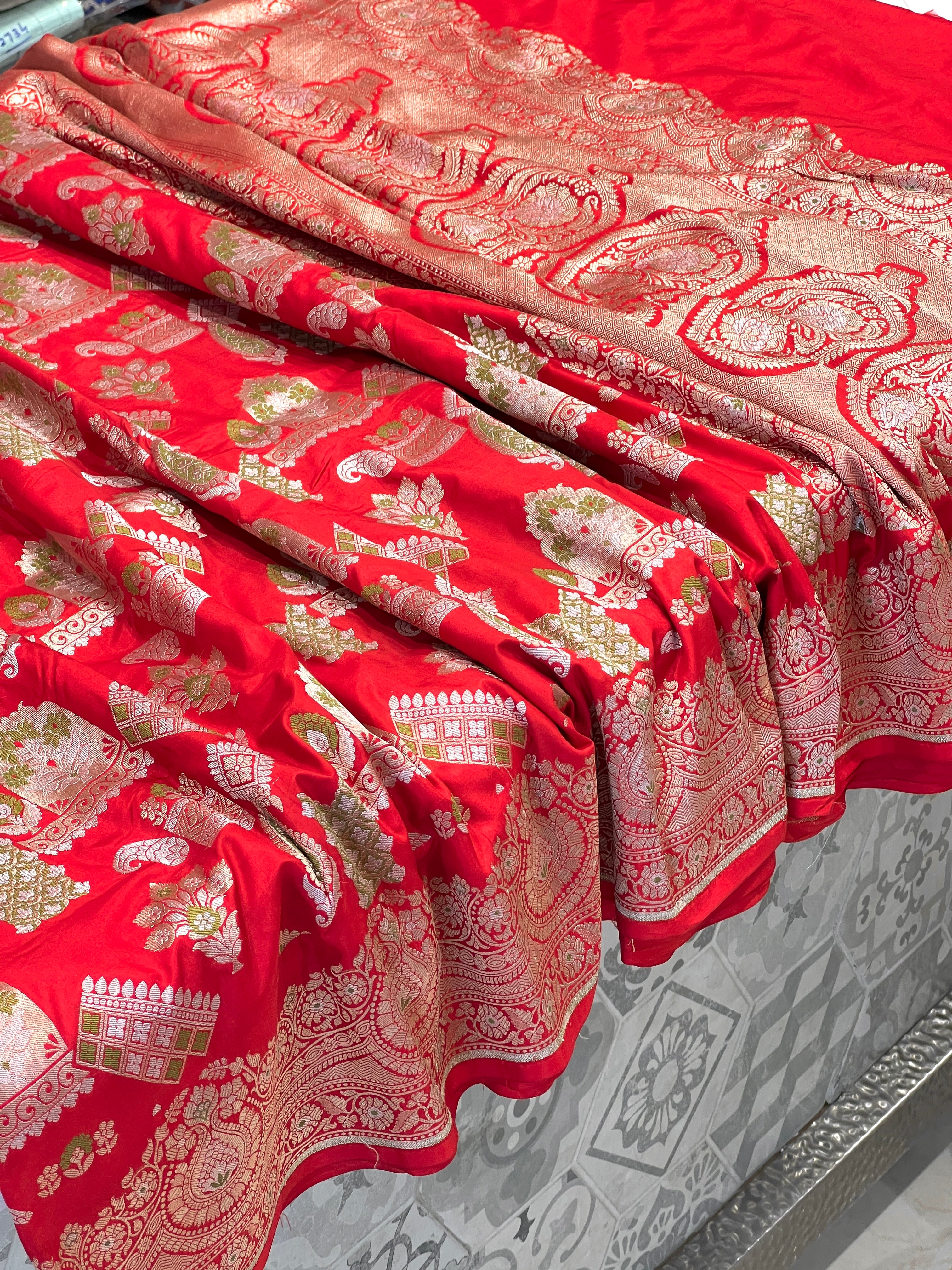 Red Katan Silk Contemporary Style Saree