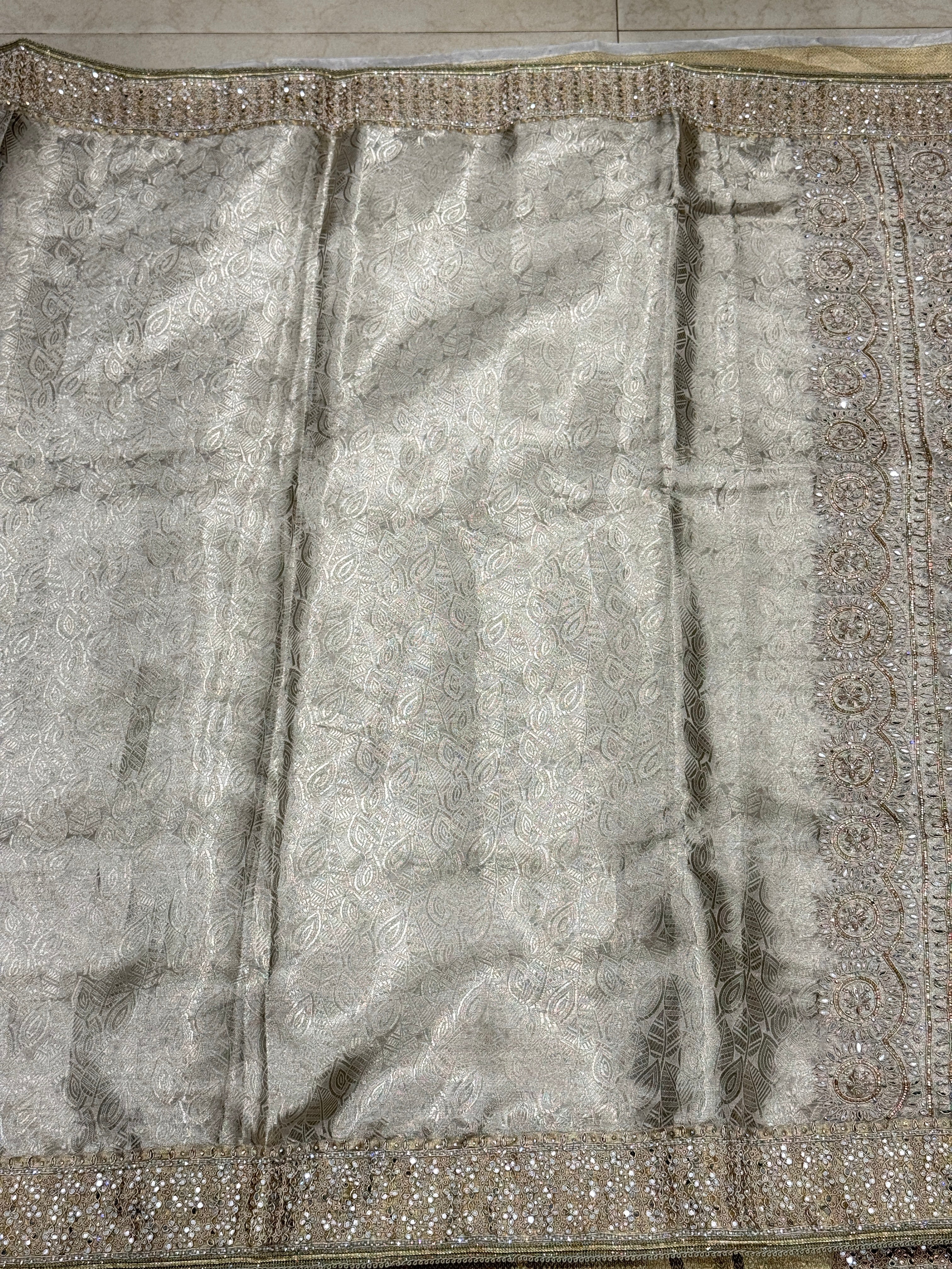 Silver Tissue Kanjivaram Contemporary Hand Embroidery Saree