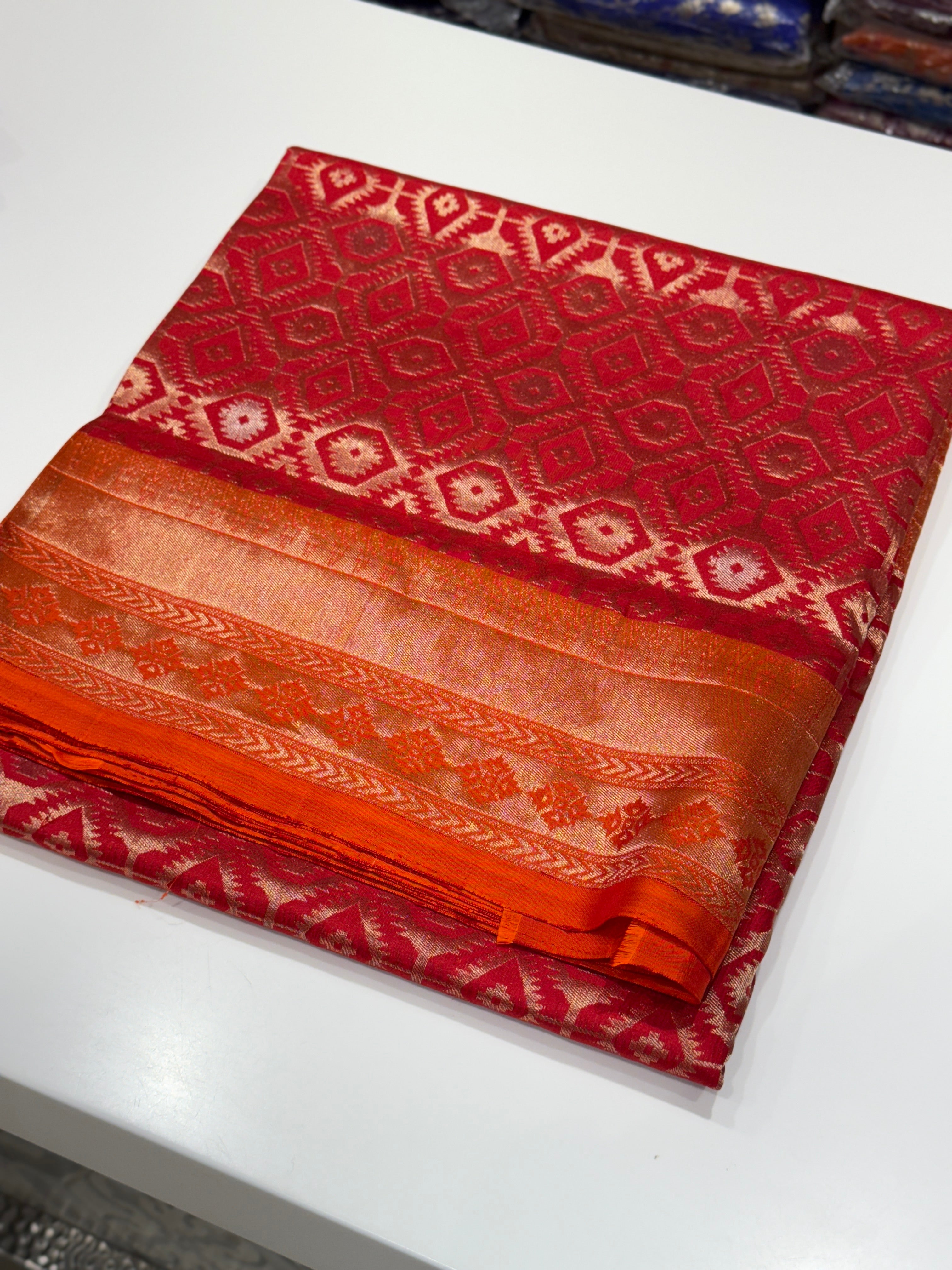 Red Orange Patola Design Inspired Handloom Kanchipuram Pure Silk Saree