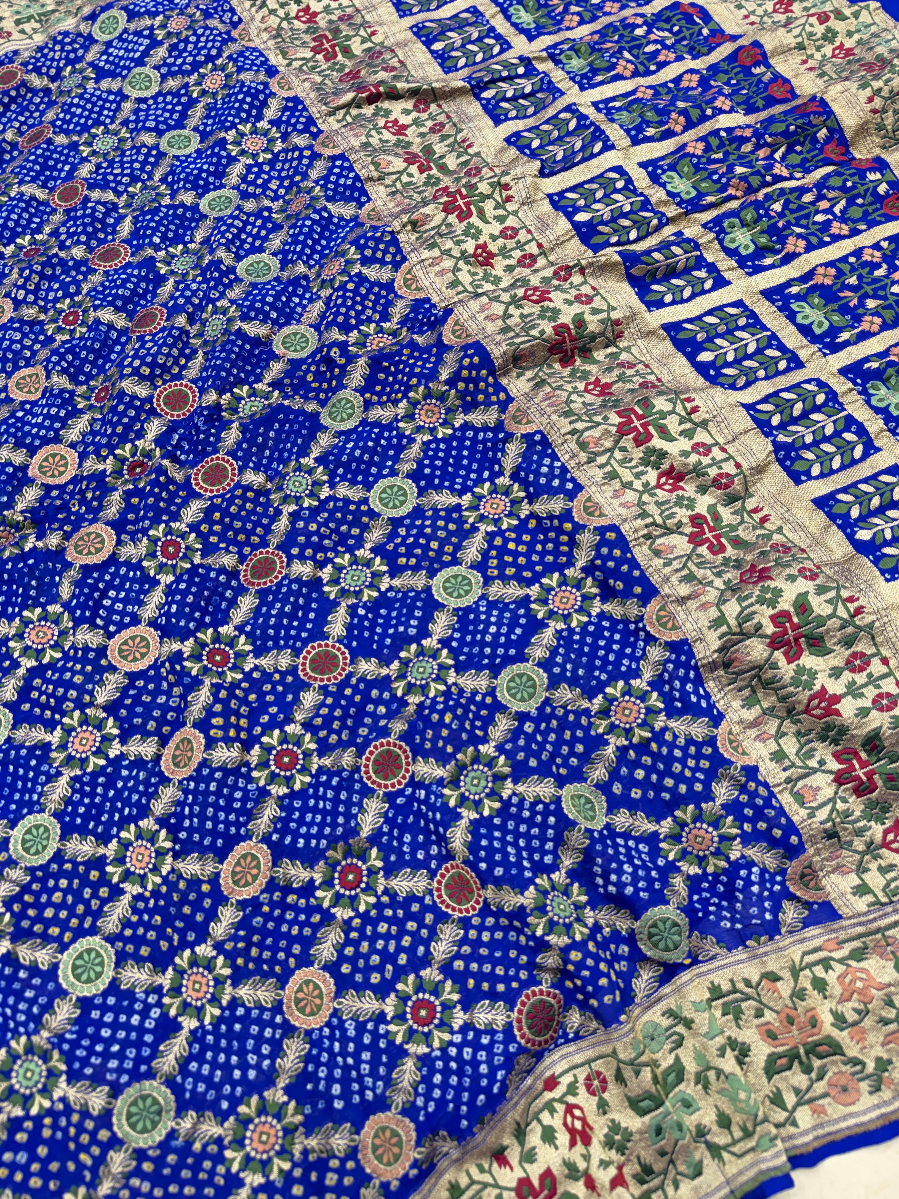 Blue Paithani Fusion Meenakari Rai Bandhej Saree