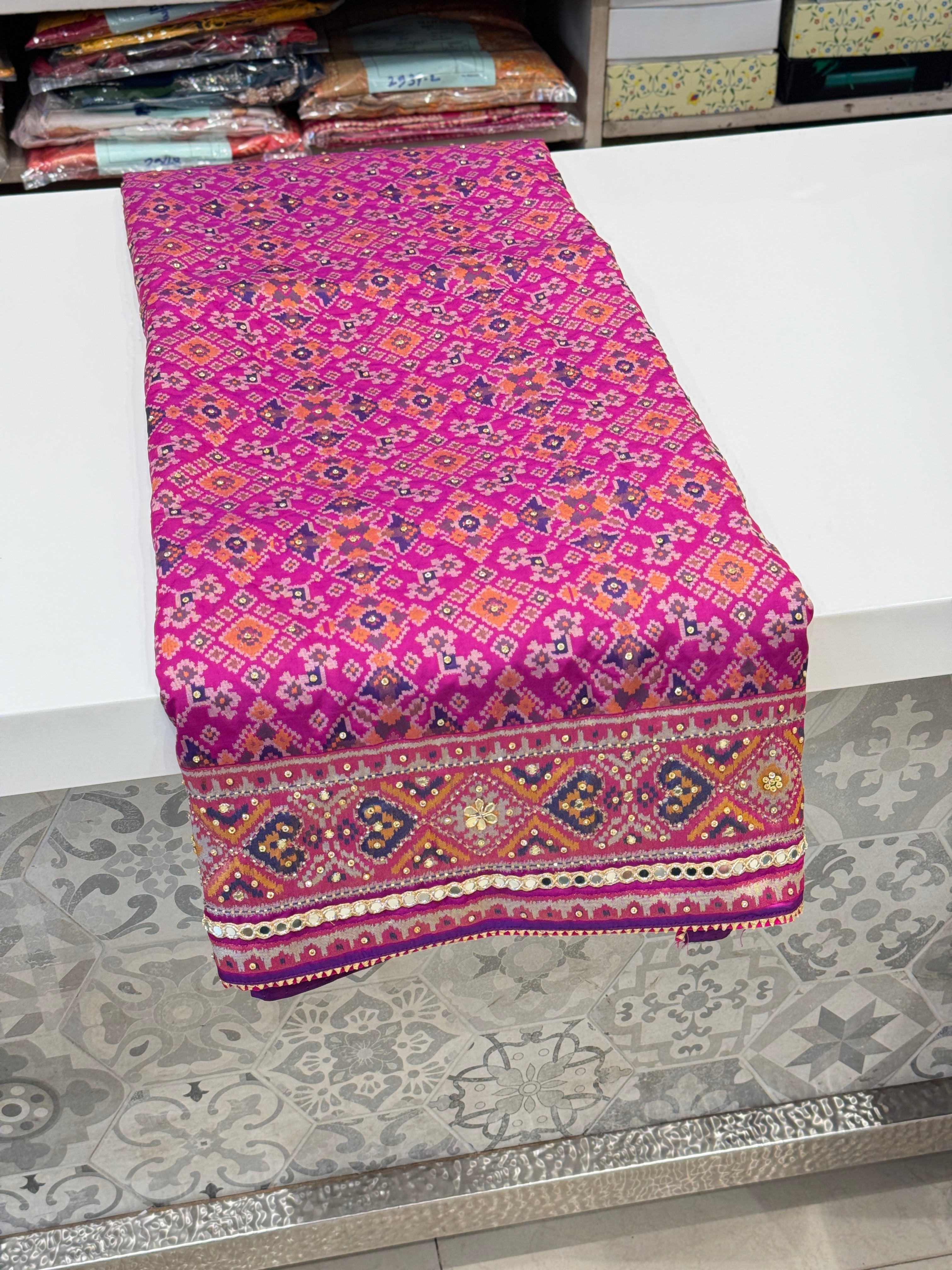 Purple Patola Hand Embroidery Saree with Real Mirrors