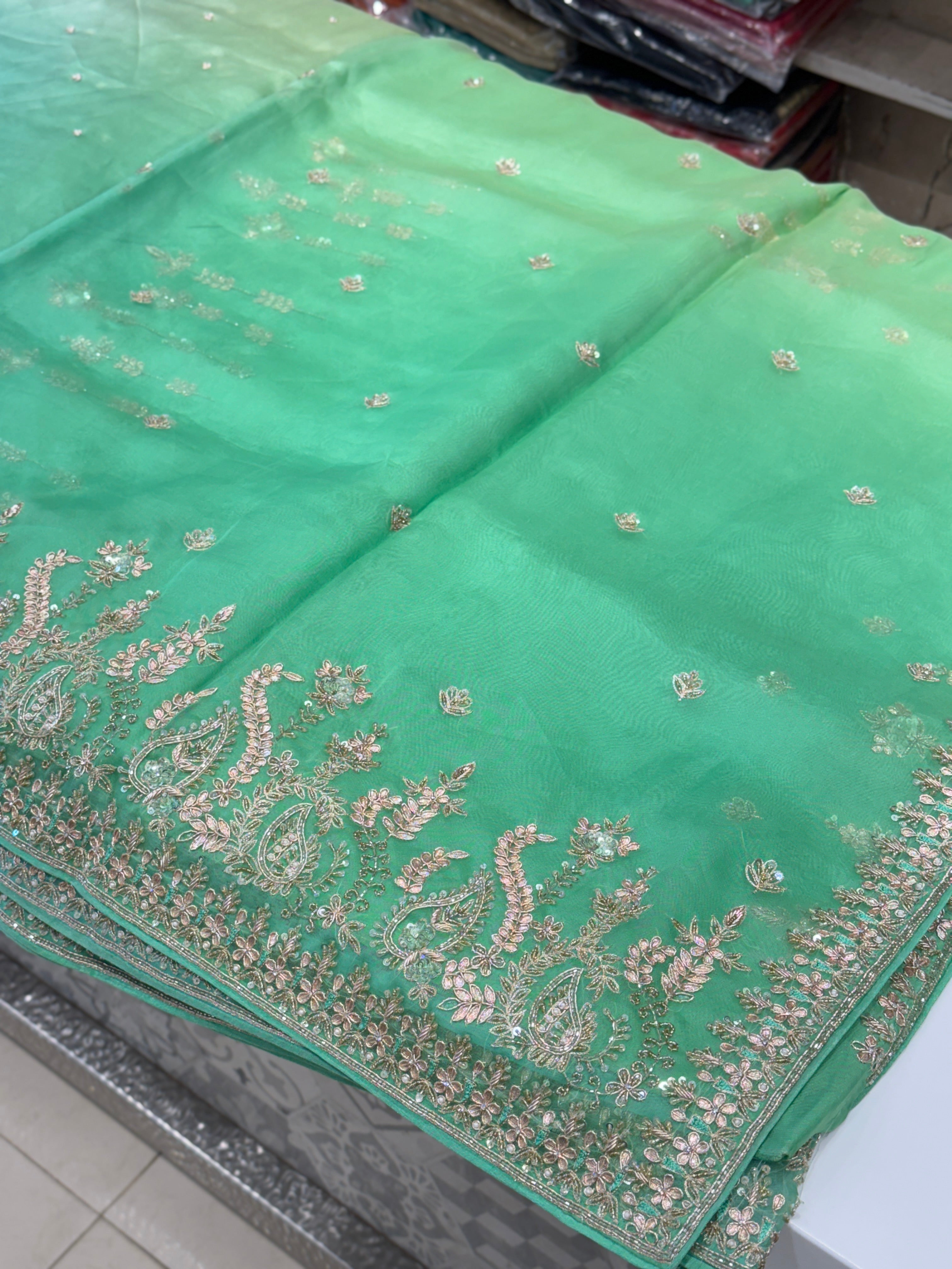 Shaded Organza Pure Hand Embroidery Saree