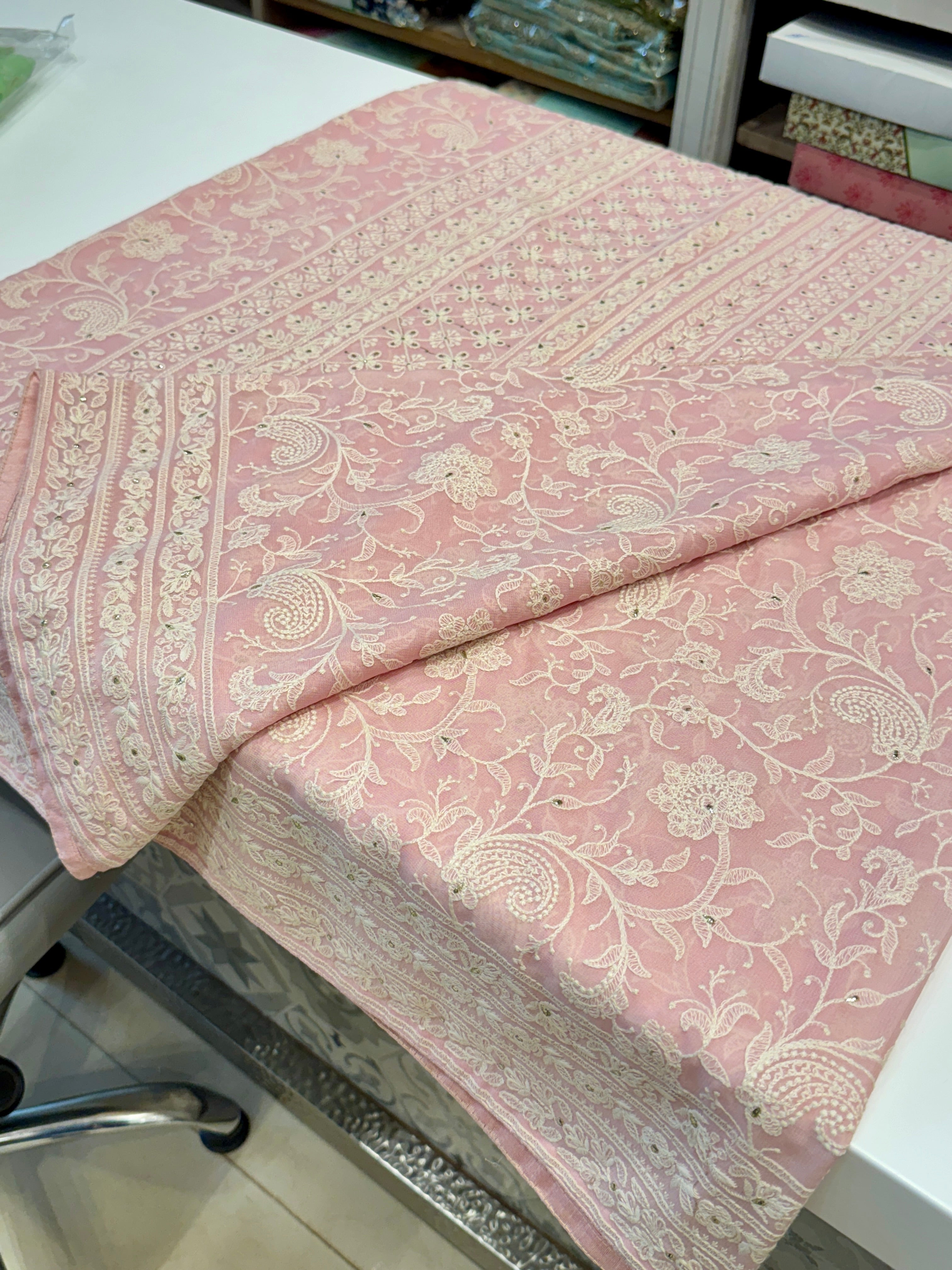 Pink Chikankari Saree with Badla Work