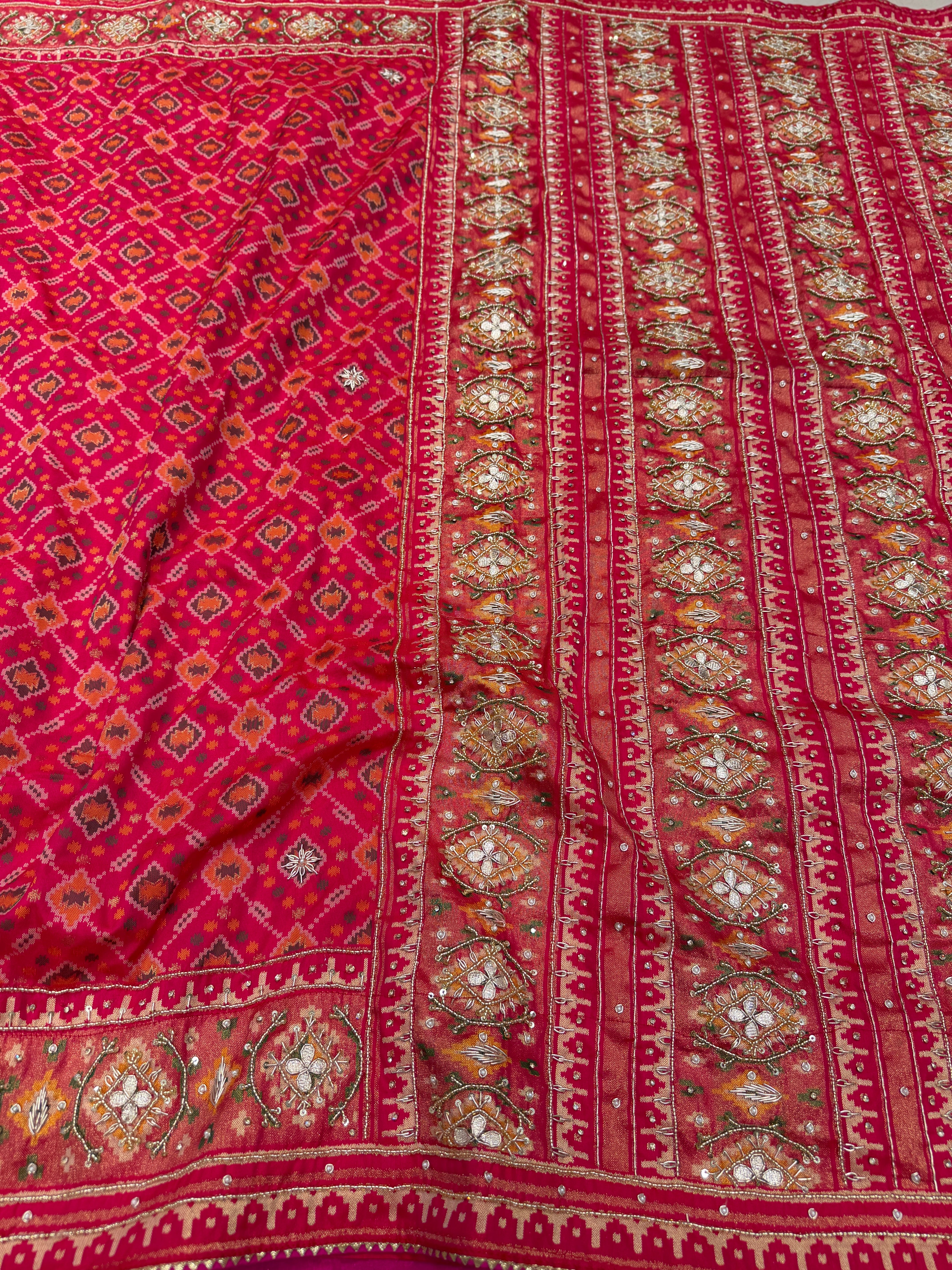 Rani Patola Cross Jaal Hand Embroidery Saree