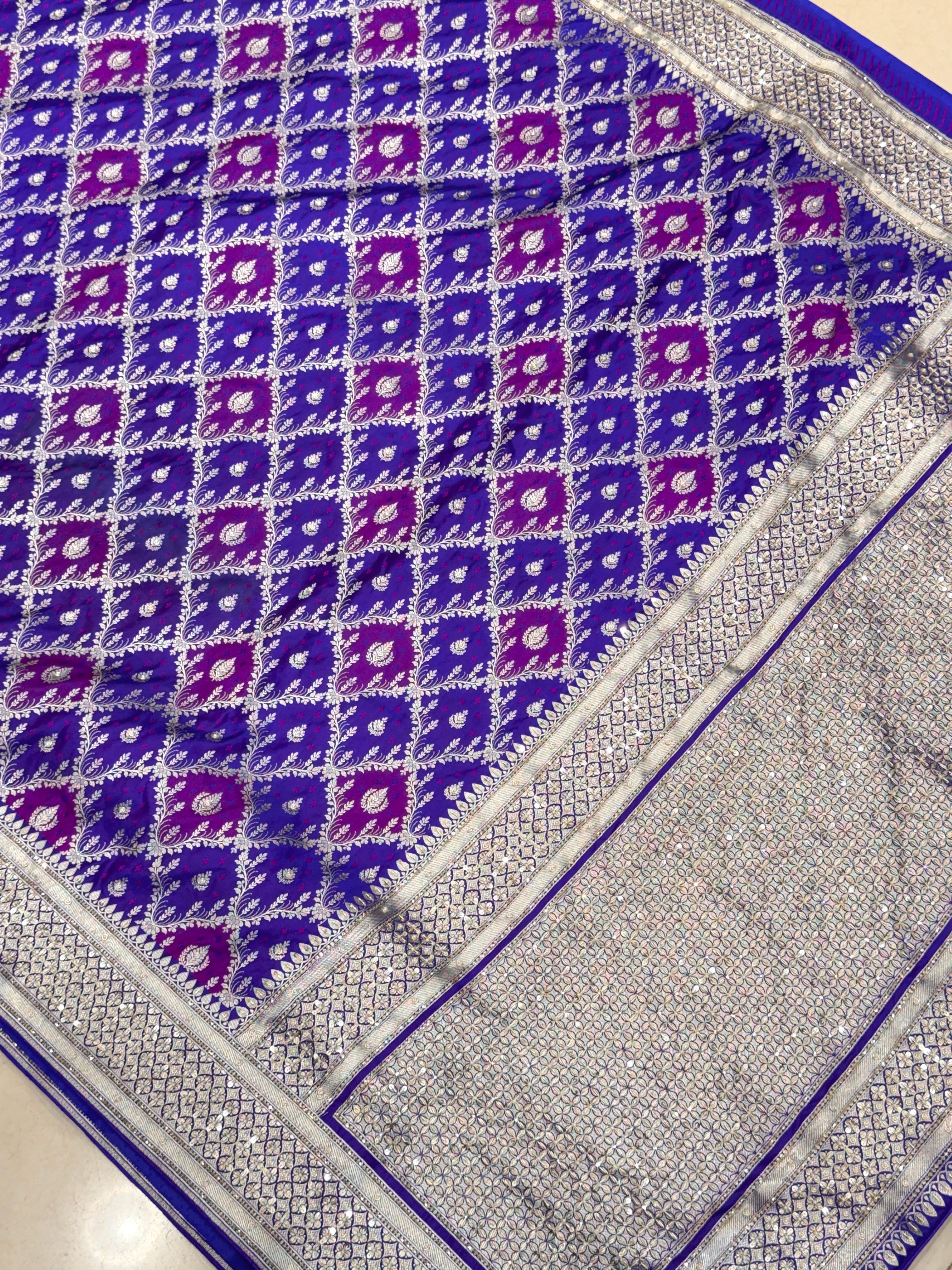 Purple Violet Rangakt Banarasi Silk Zardozi Hand Embroidery Saree