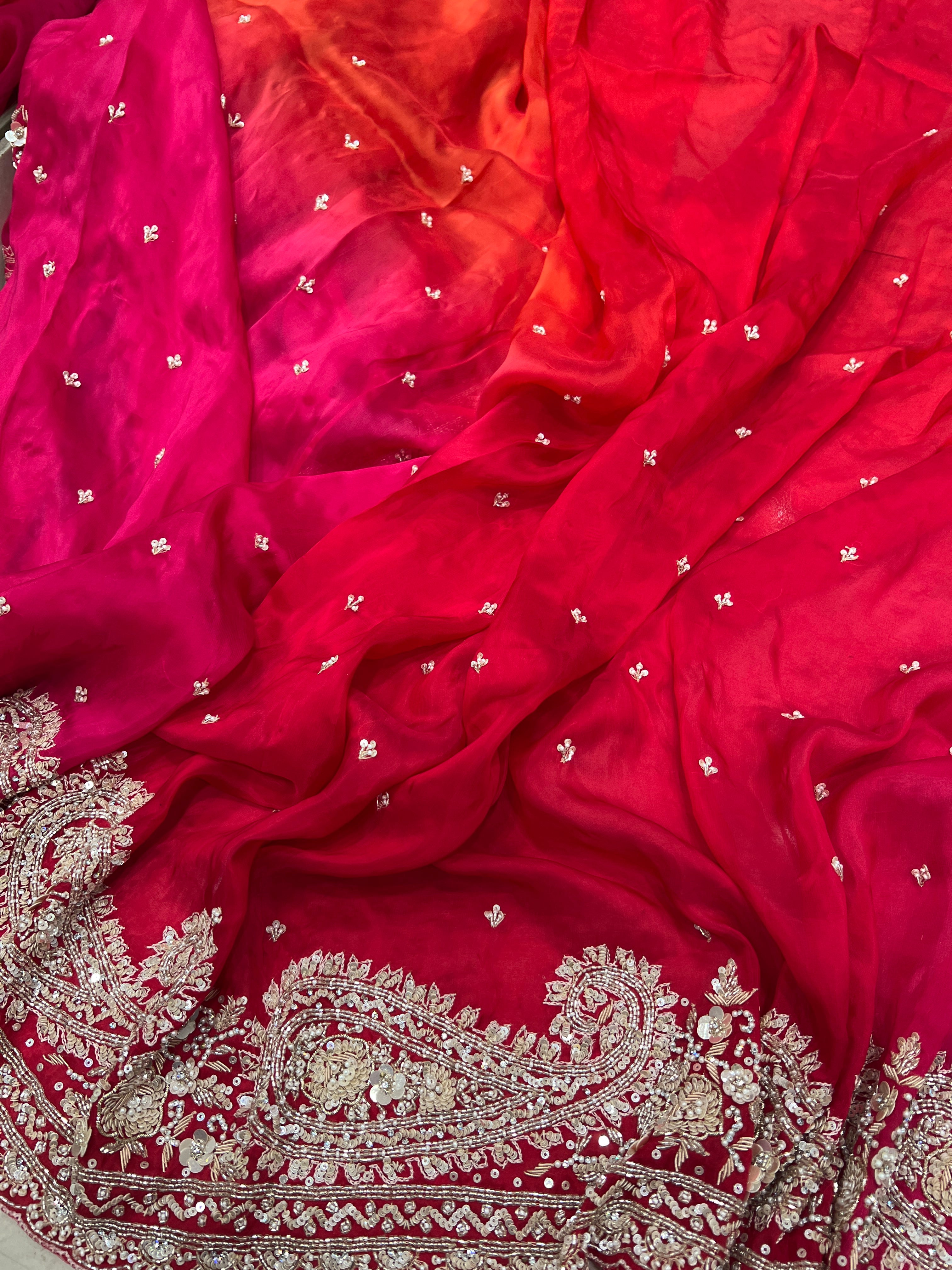 Shaded Satin Organza Hand Embroidery Saree