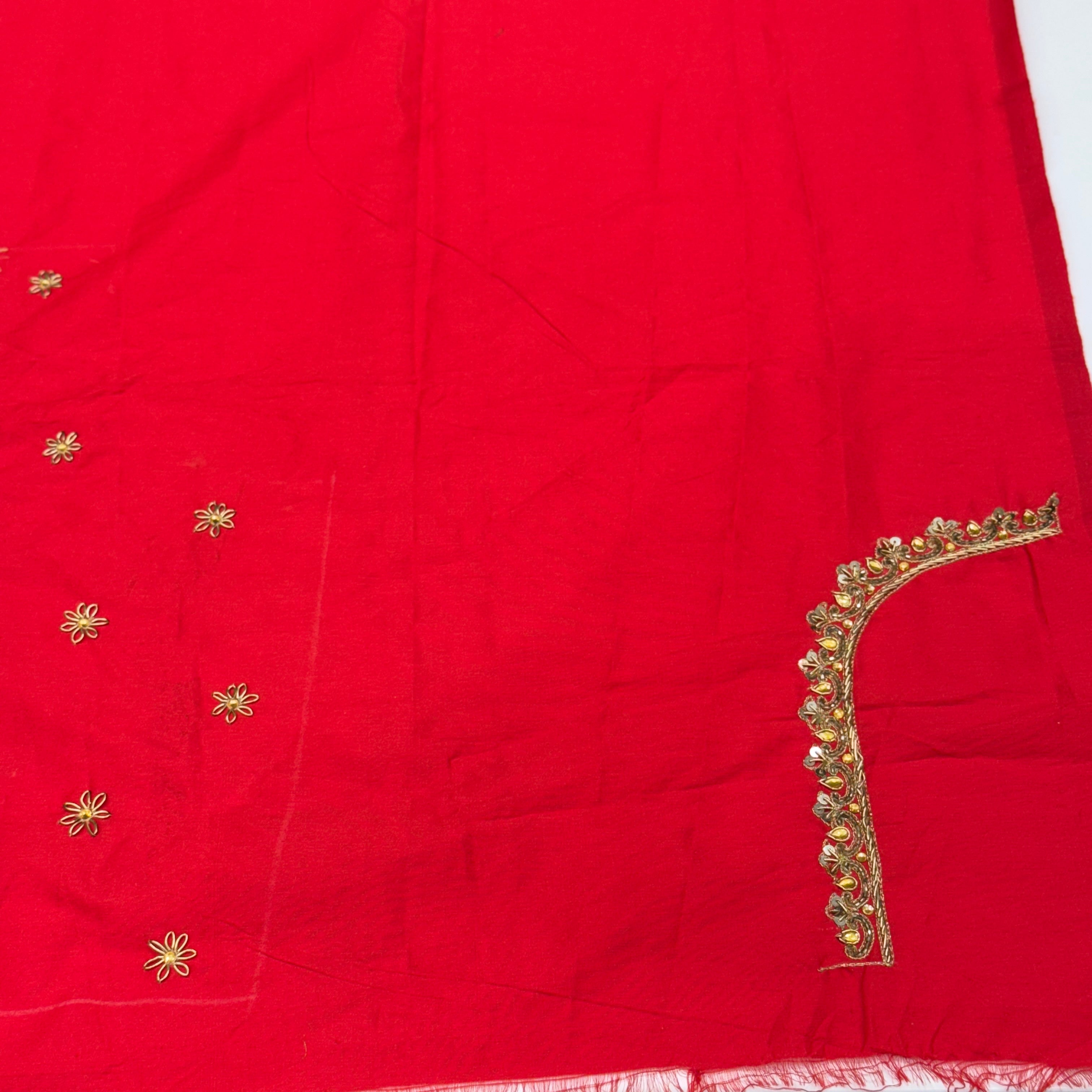 Red Silk Embroidery Blouse Piece
