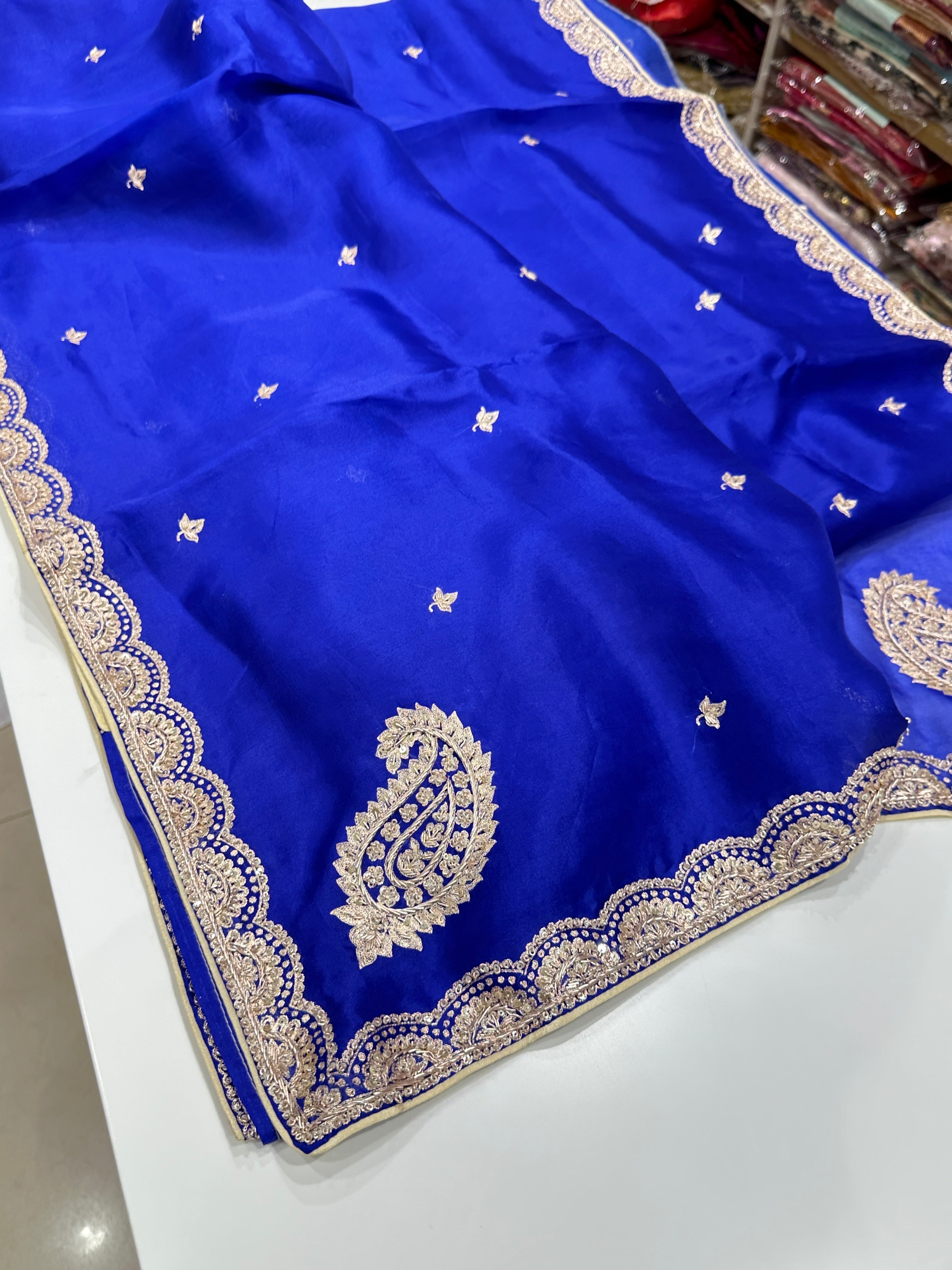 Blue Pure Organza Zardosi Saree