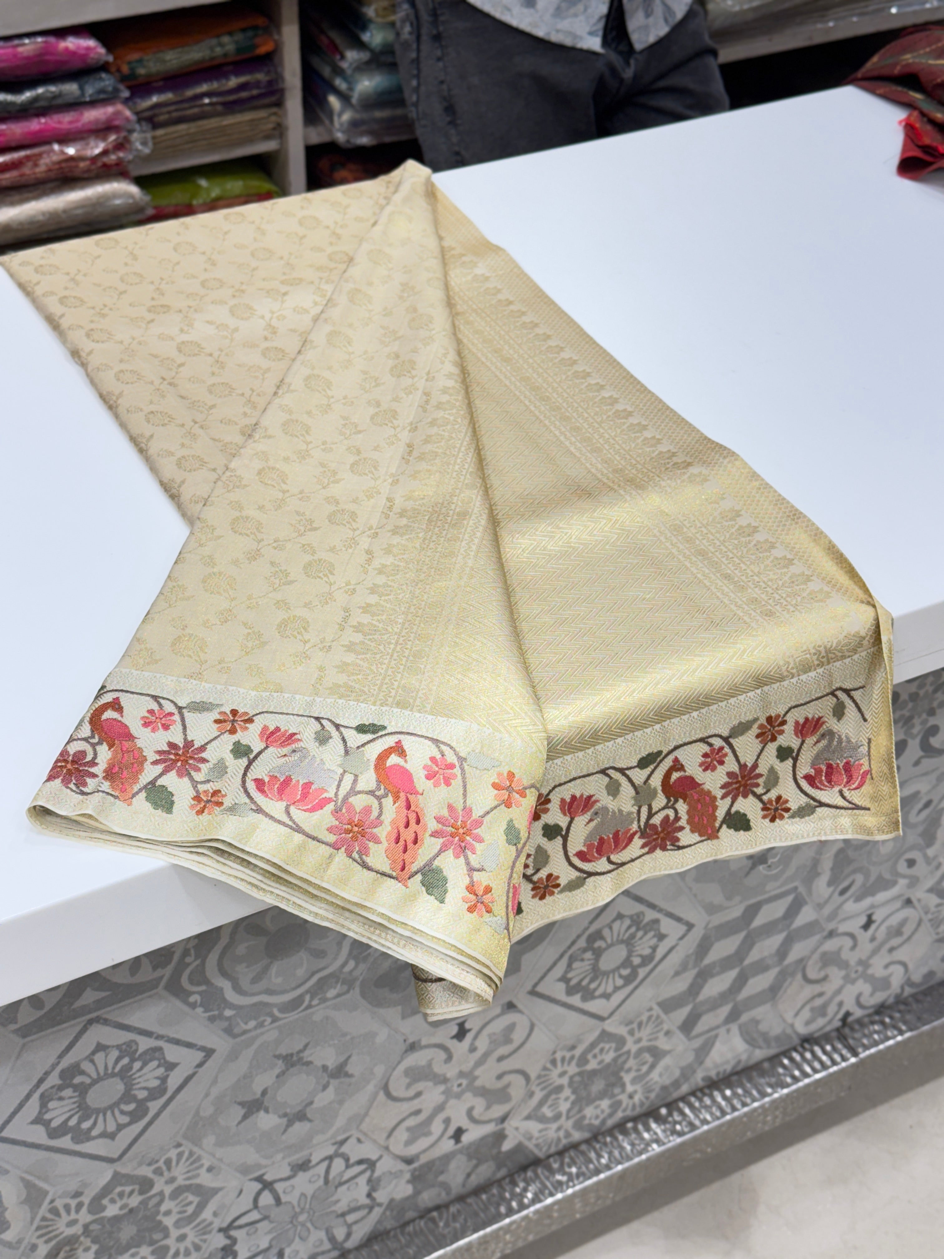 Moti White Kanjivaram x Parsi Gara Saree