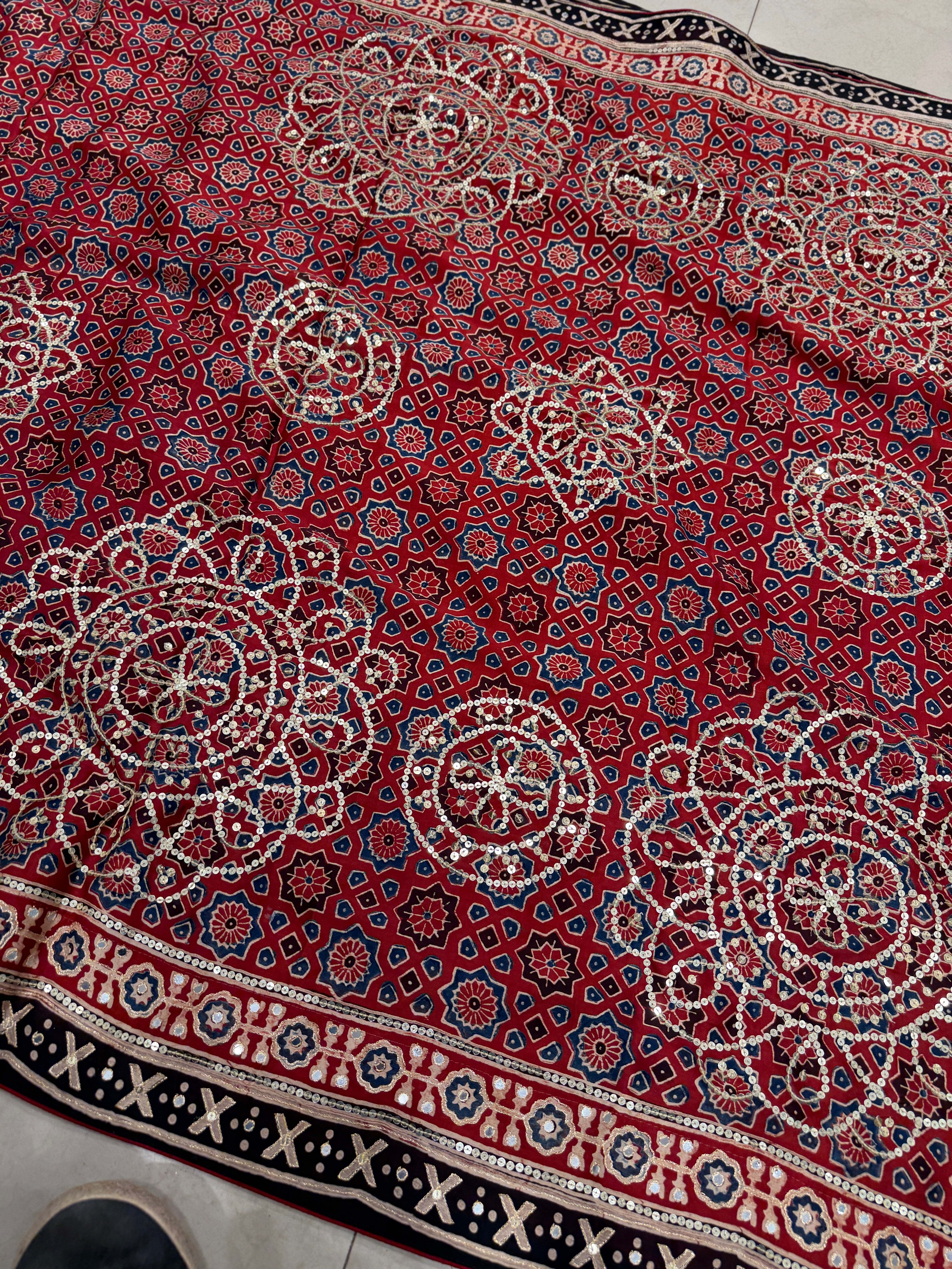 Alia Bhatt Inspired Ajrakh Modal Hand Embroidery Saree