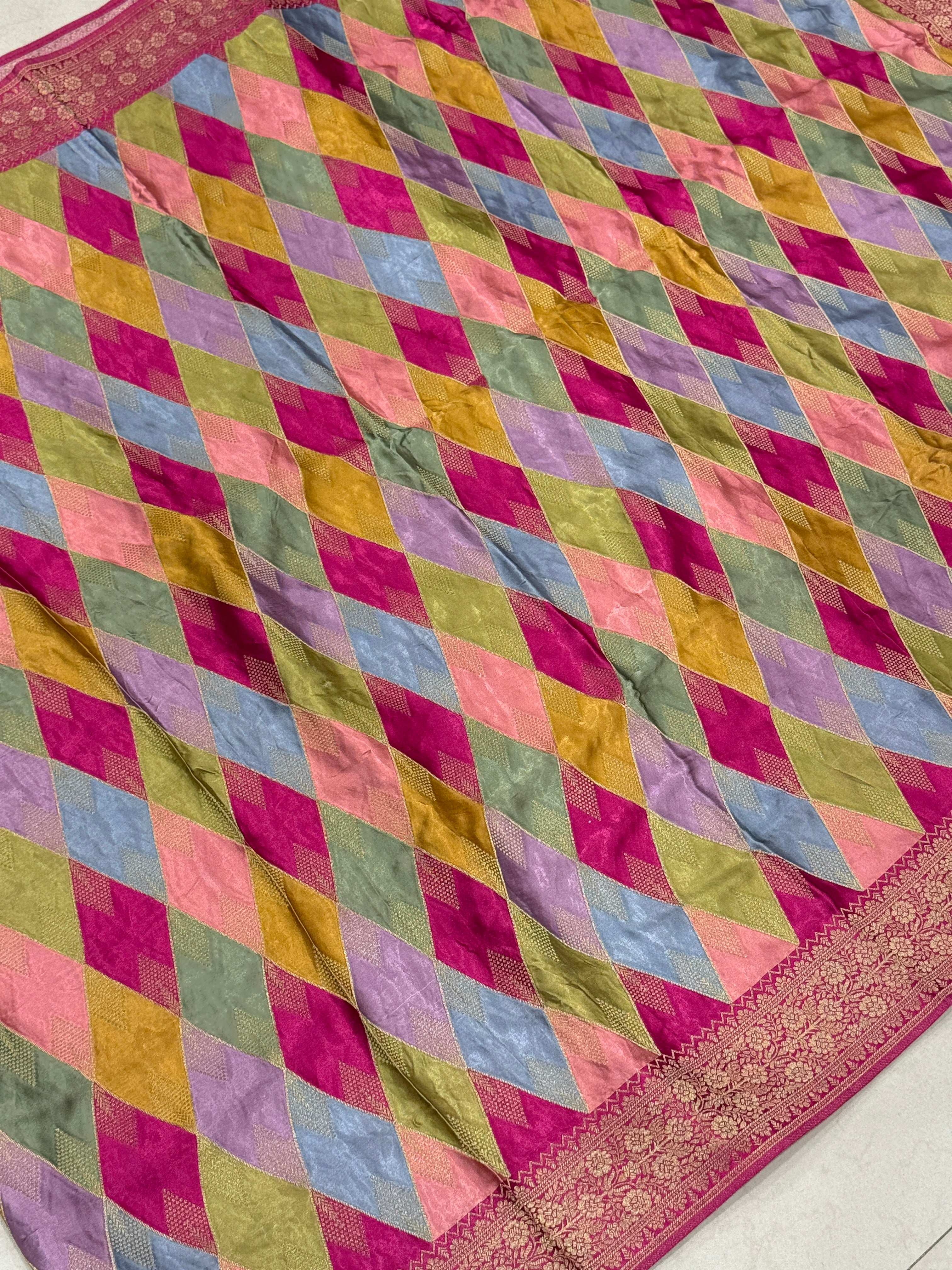 Yellow Rani Contemporary Kaju Katli Design Banarasi Modal Satin Rangkat Saree