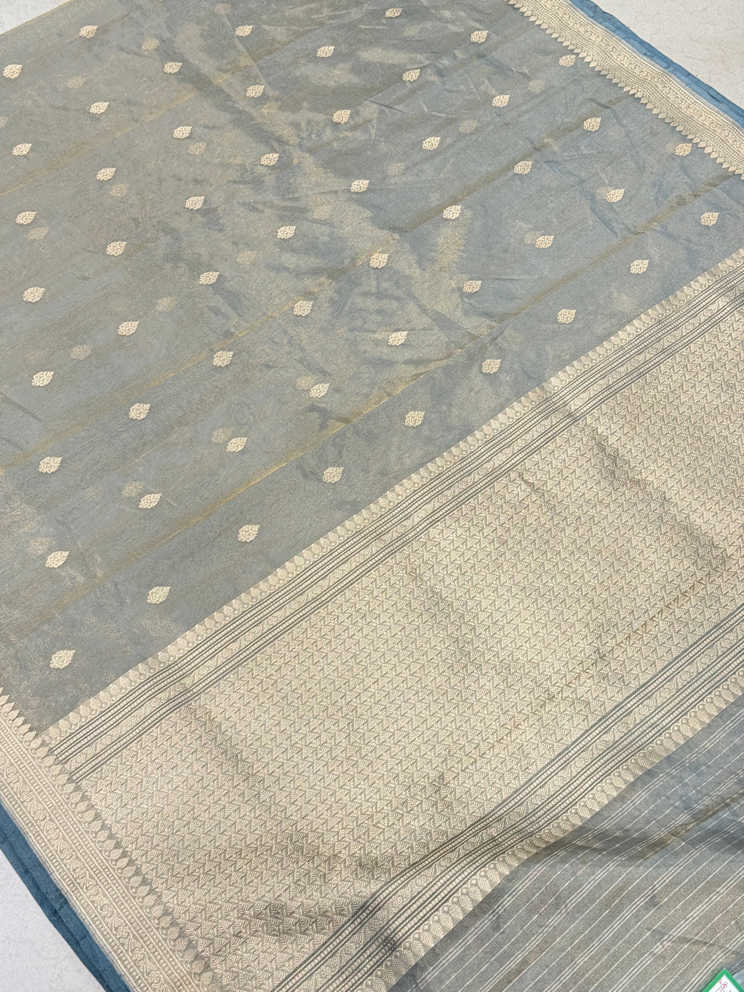 Cement Grey Handloom Banarasi Tissue Kadwa Saree