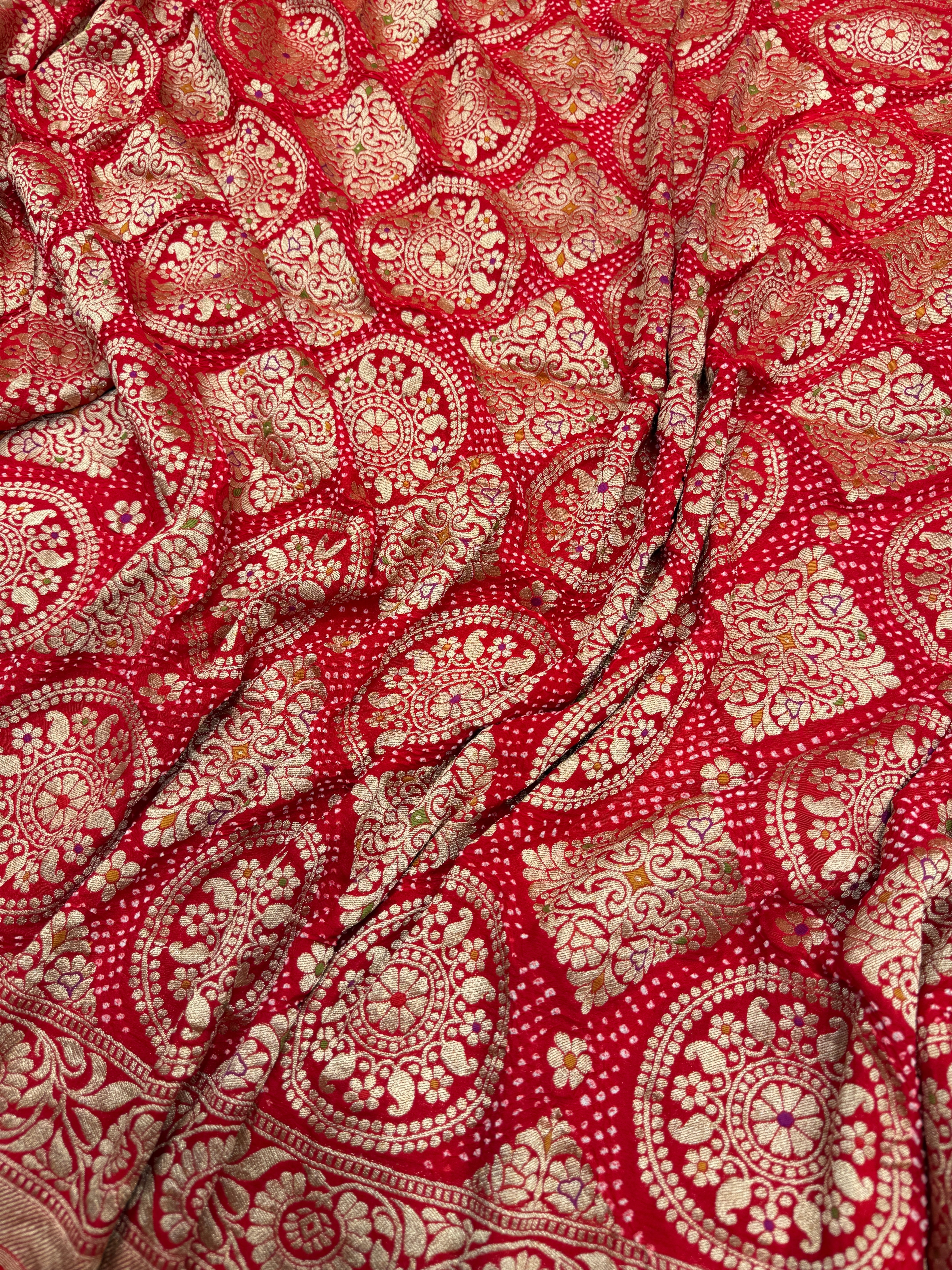Red Rai Bandhej Georgette Bandhini Saree