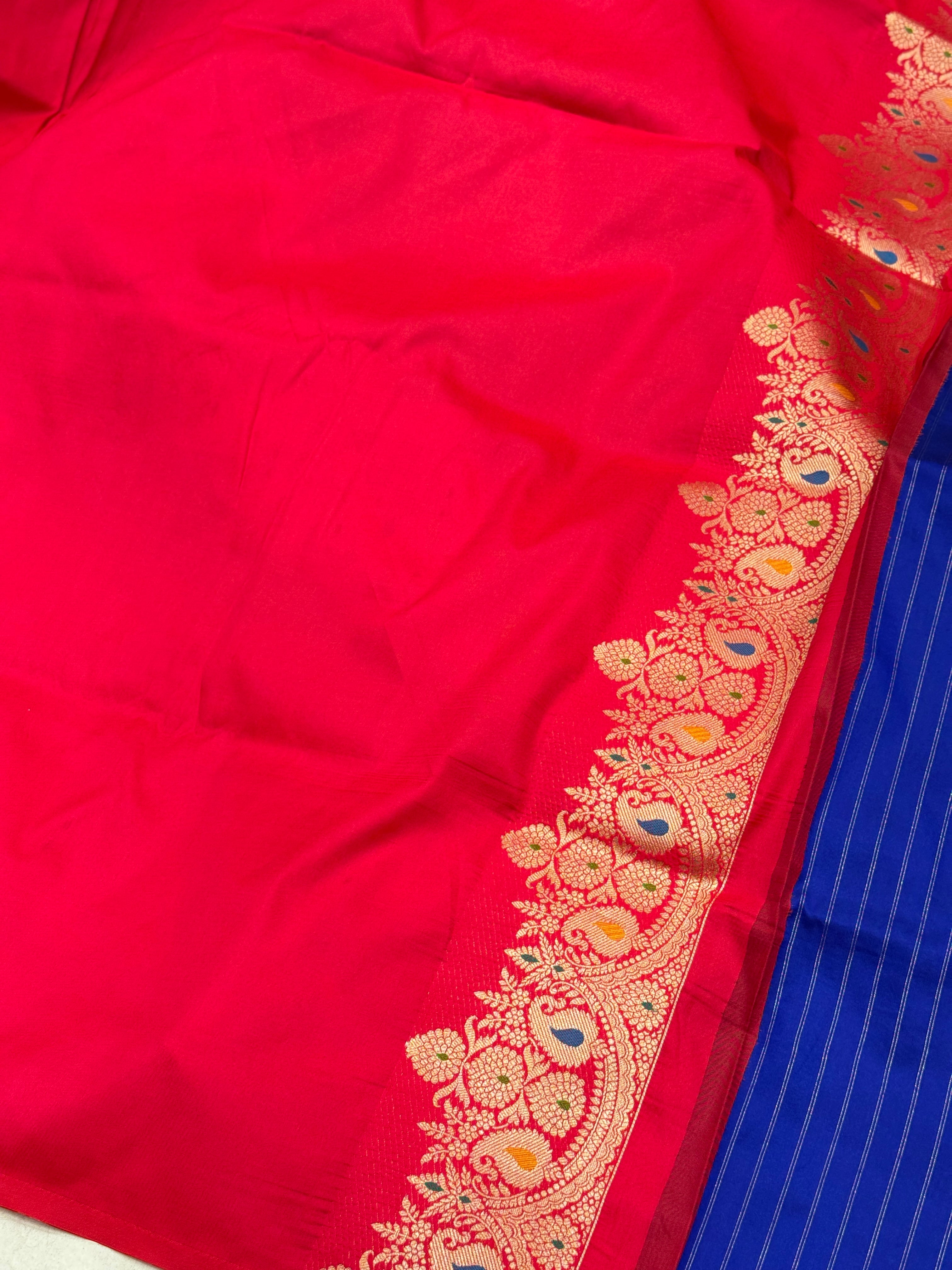 Royal Blue Contemporary Red Border Banarasi Silk Saree