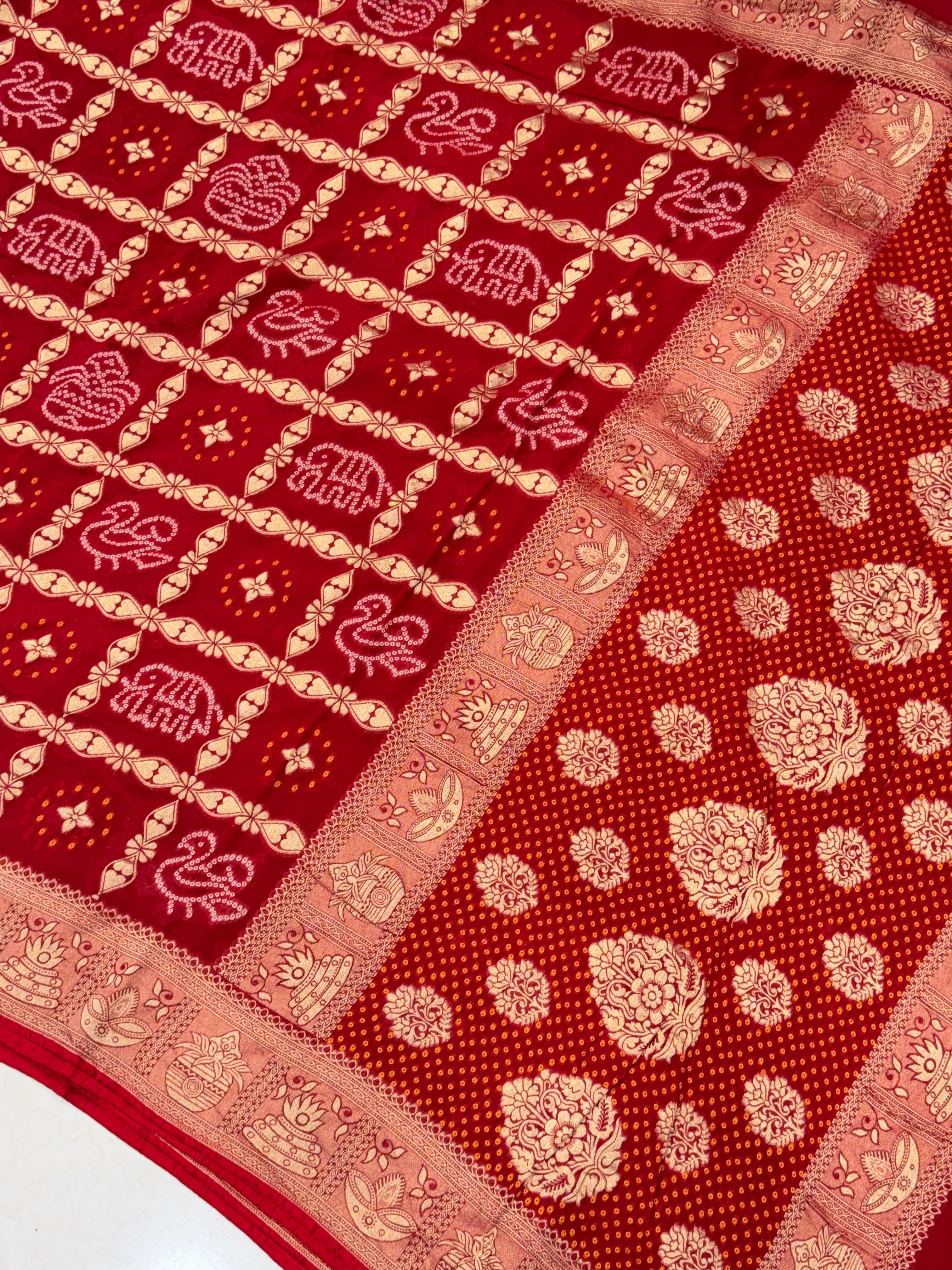 Red Woven Bandhej Georgette Gharchola Saree 3.0
