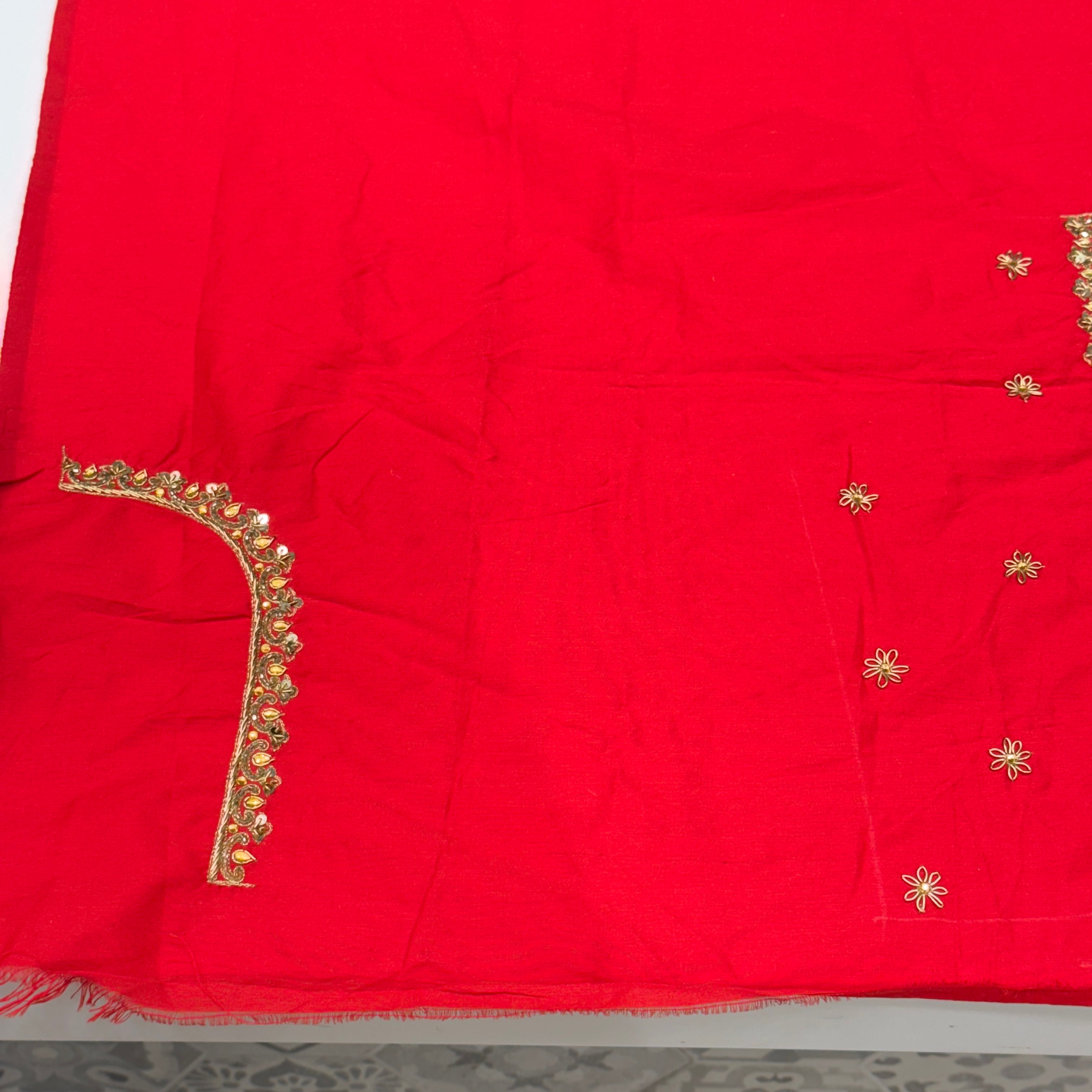 Red Silk Embroidery Blouse Piece