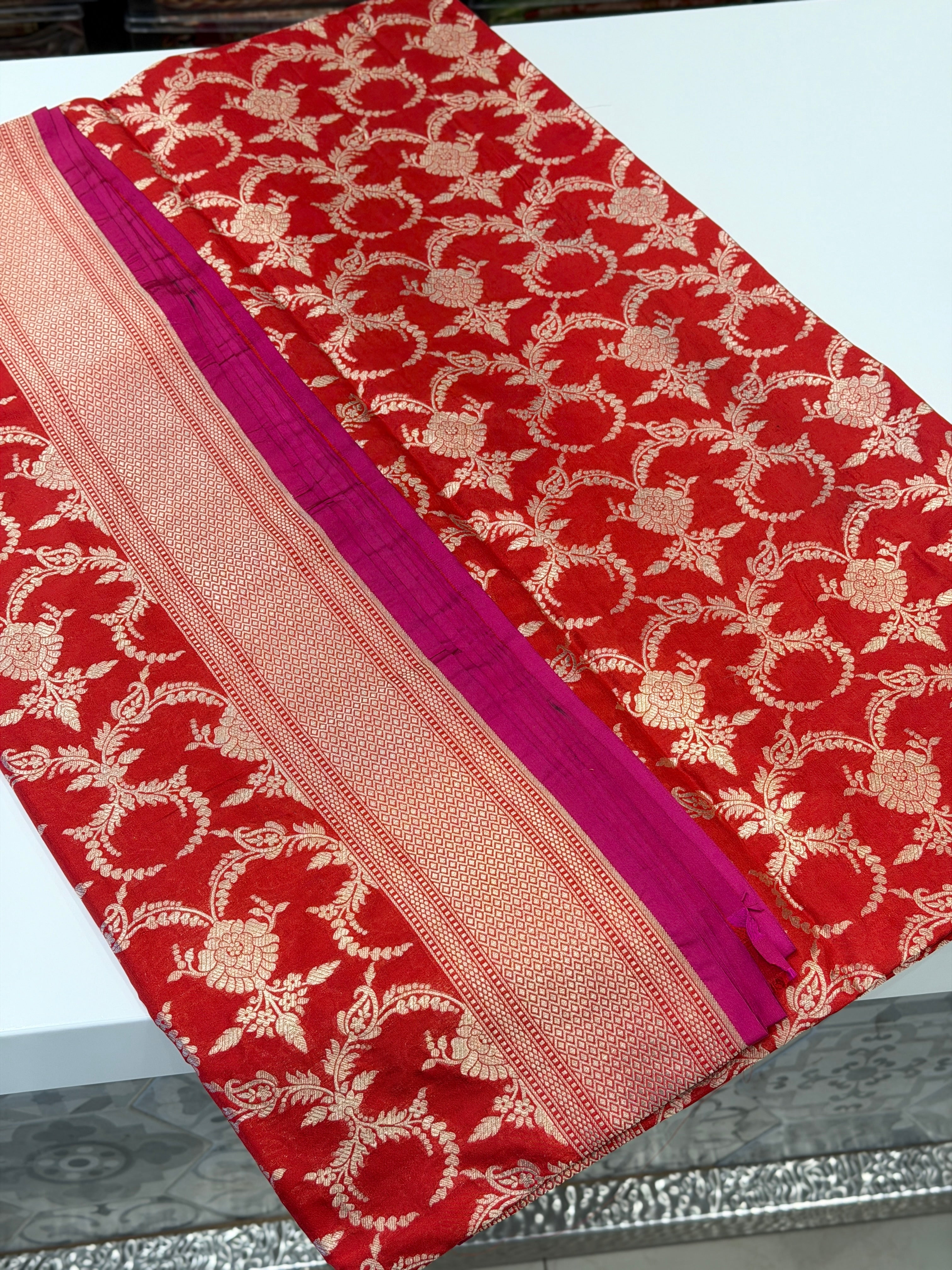Cross Red Banarasi Jaal Katan Silk Handloom Saree