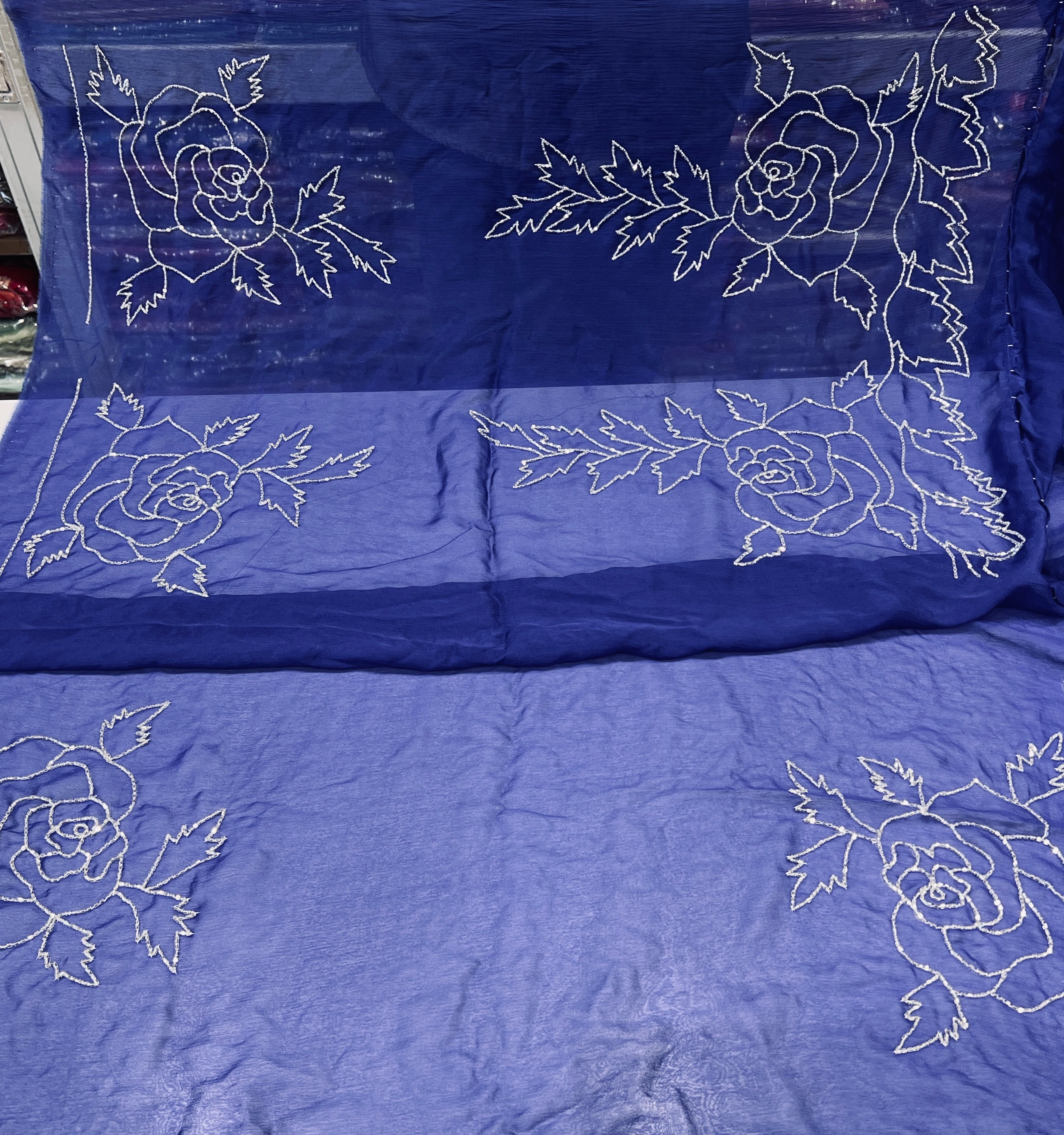 Blue Chiffon Rose Edit Saree
