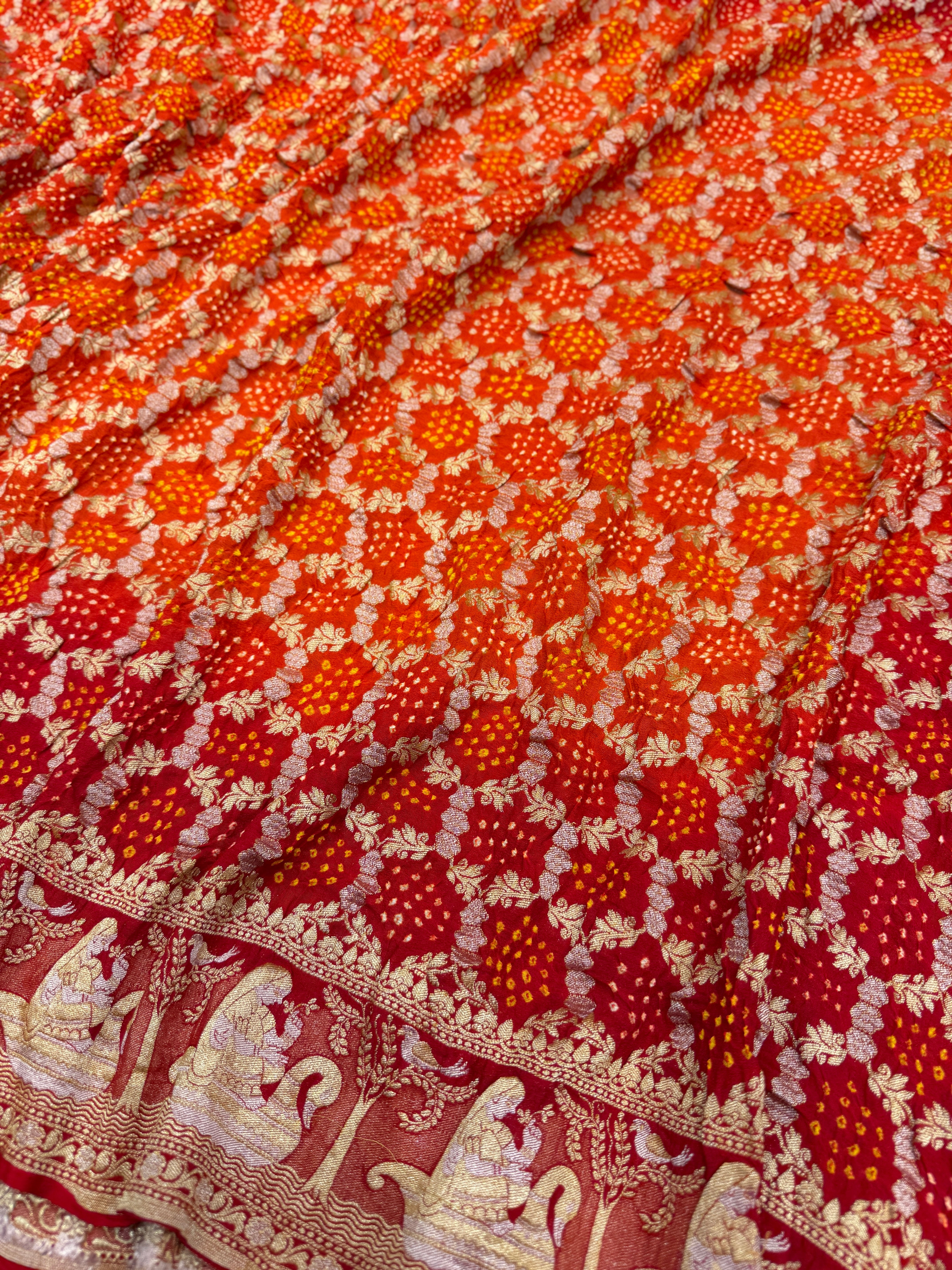 Orange Red Shaded Doli Border Sona Roopa Rai Bandhej Georgette Bandhini Saree