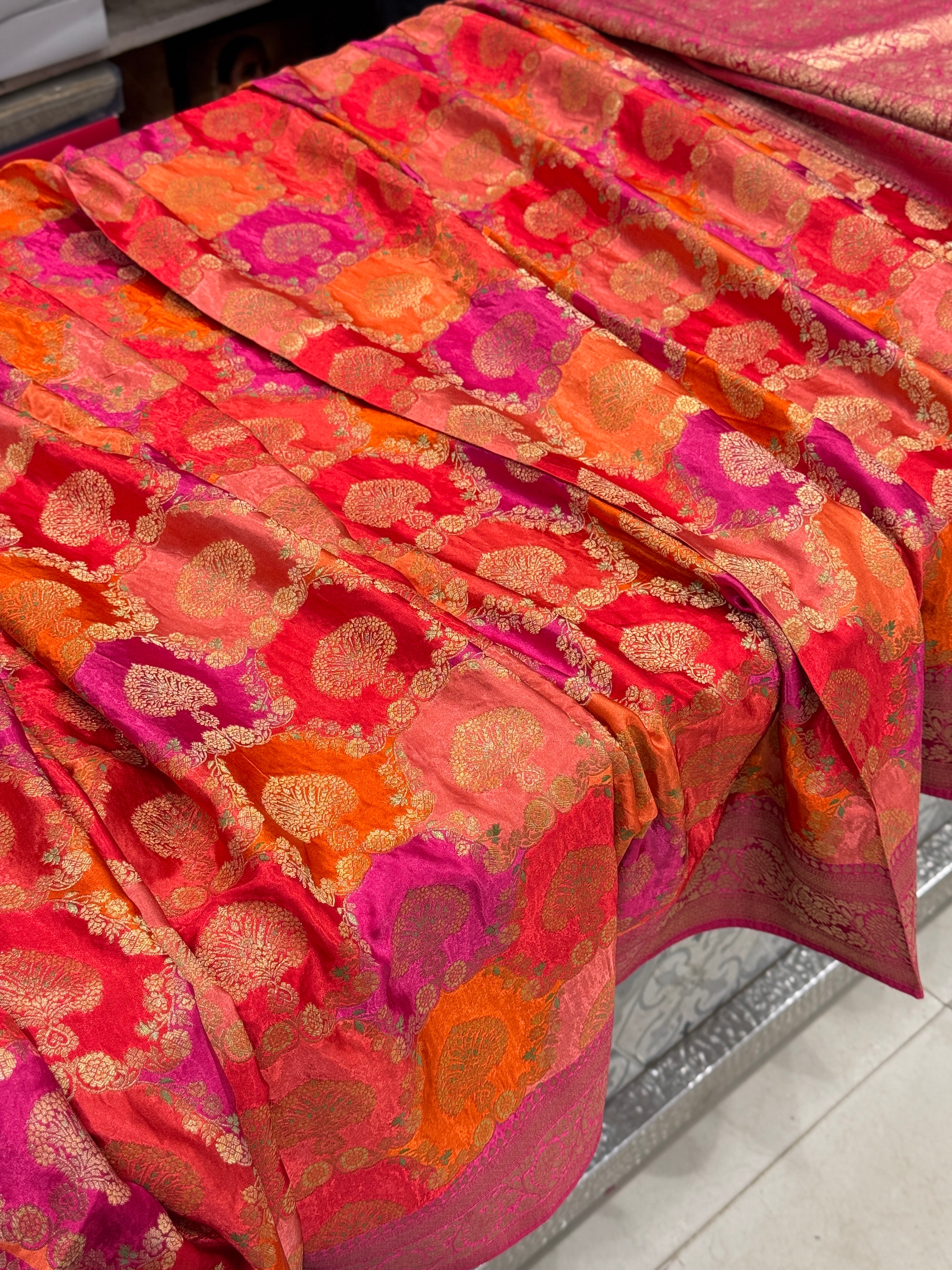 Orange Rani Butta Banarasi Modal Satin Rangkat Saree