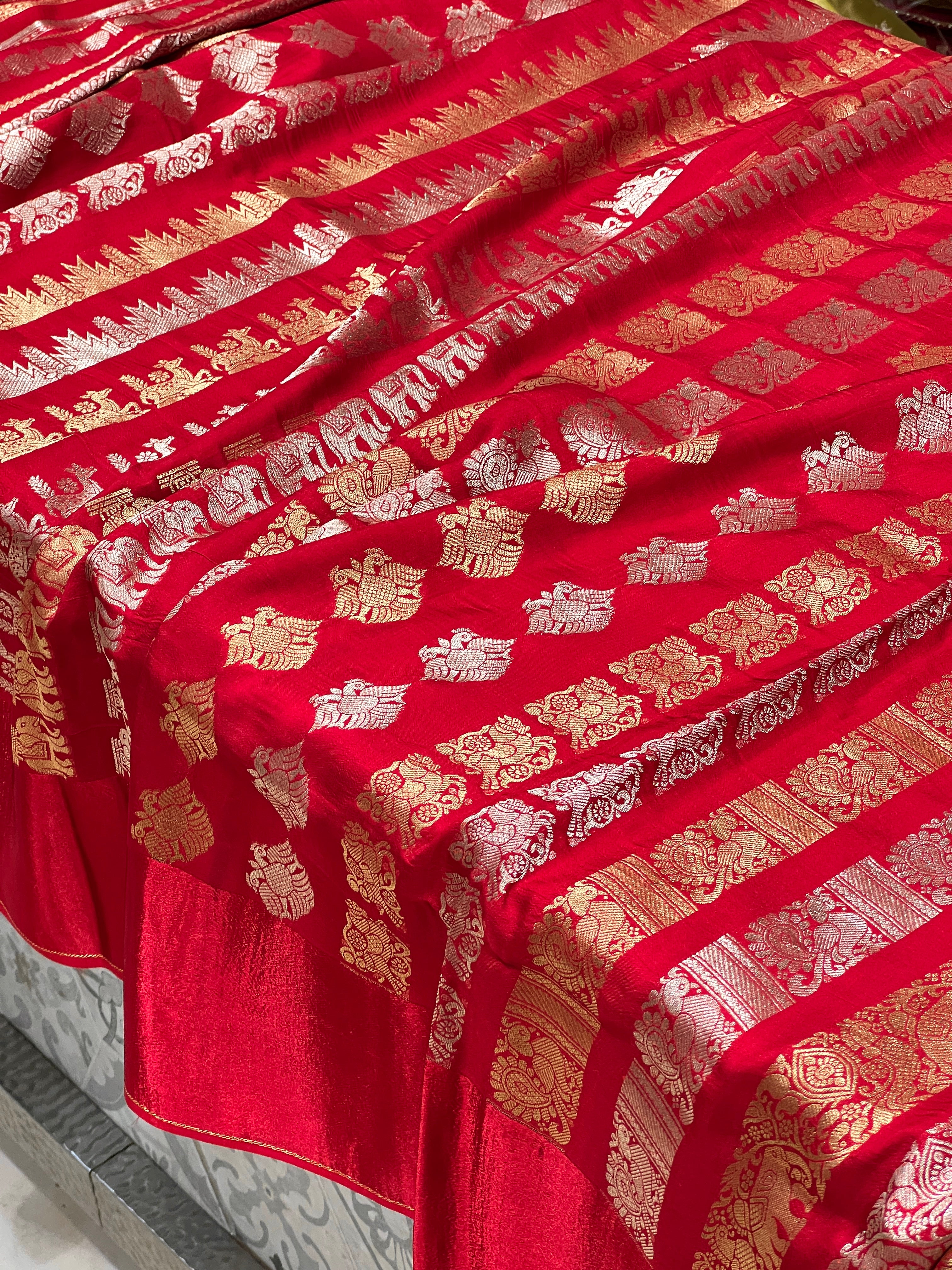 Red Nita Ambani Inspired Banarasi Contemporary Saree