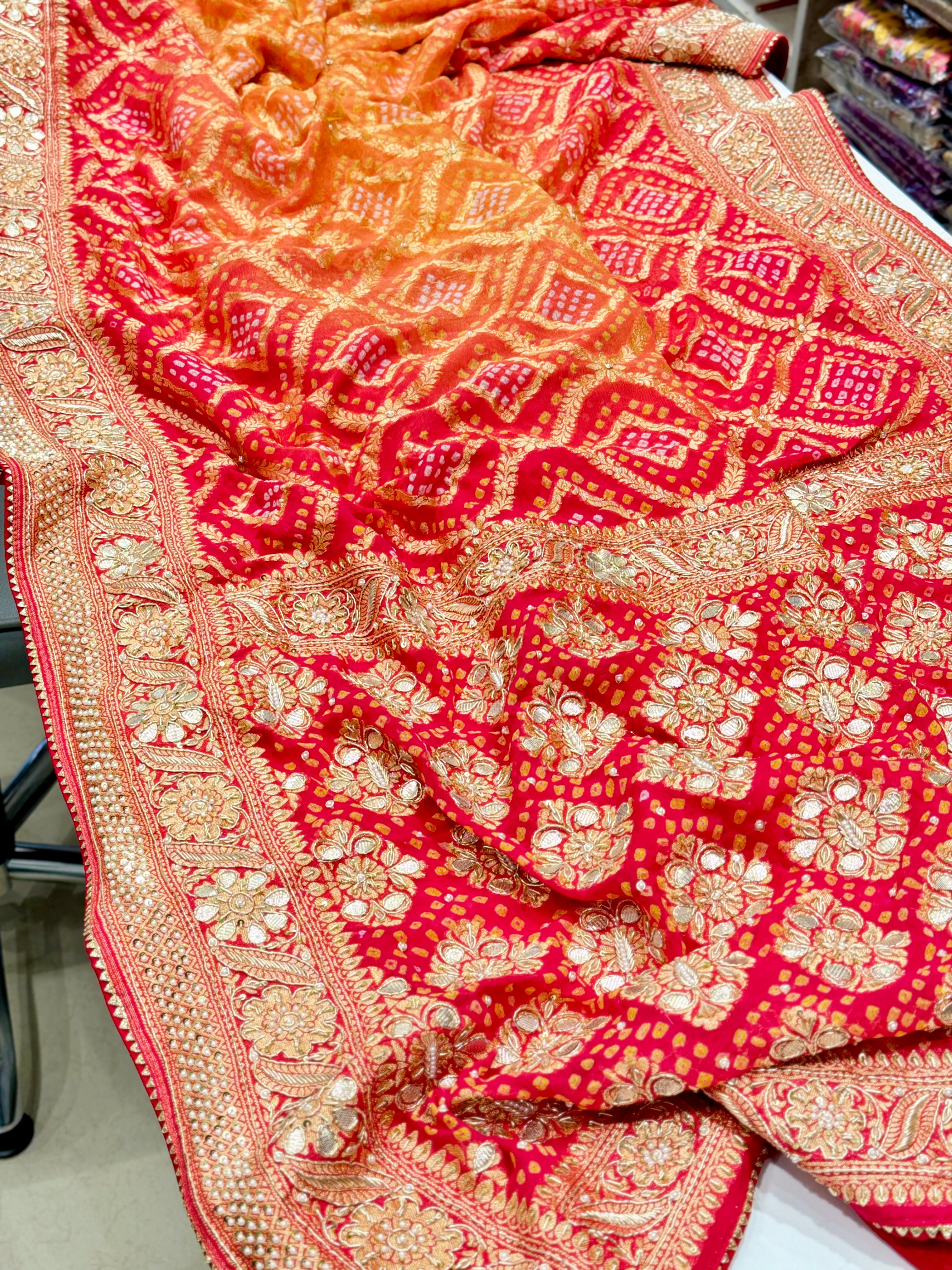 Shaded Bandhej Hand Embroidery Saree