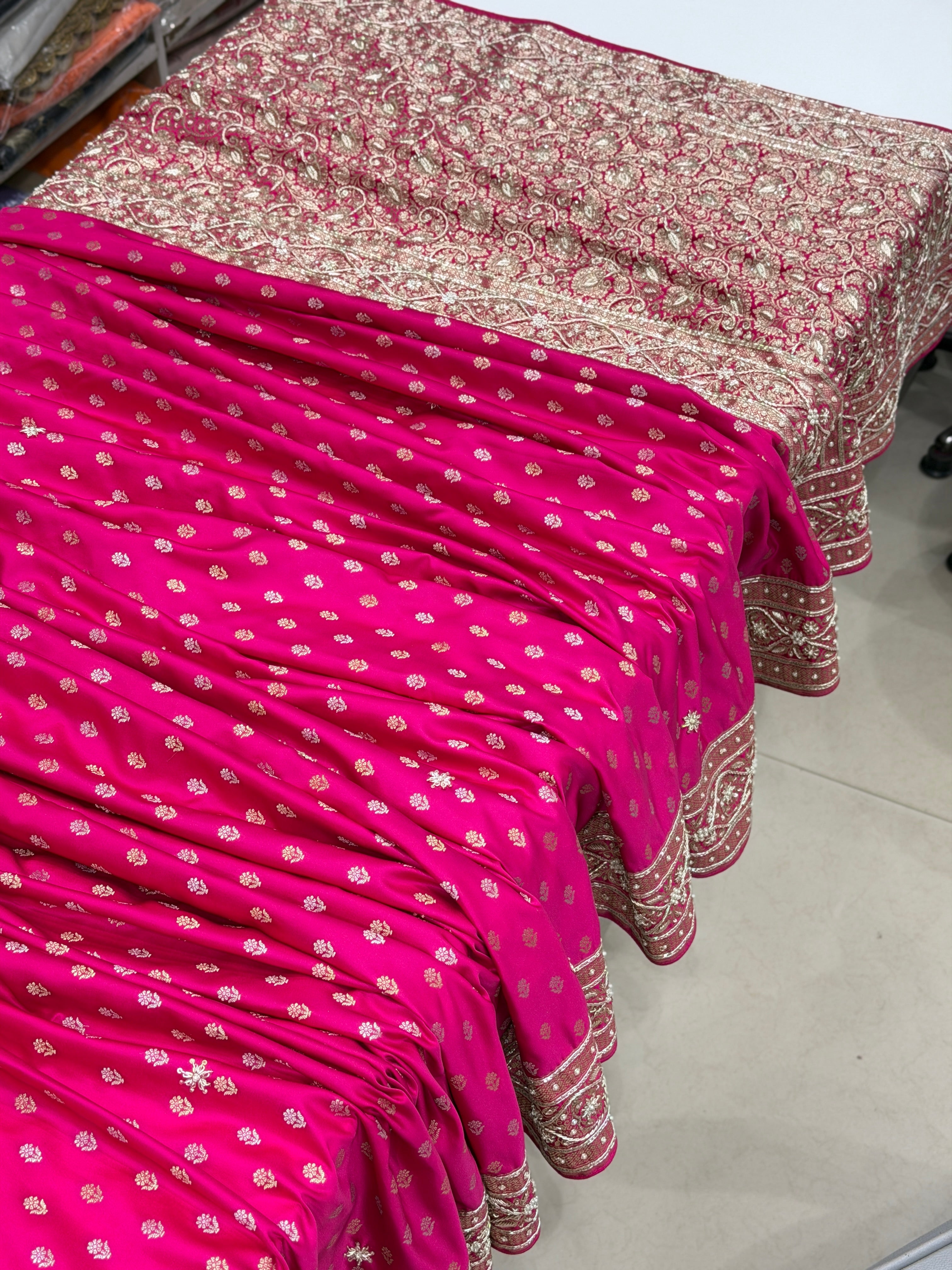 Rani Banarasi Silk Sona Roopa Buttis Zardosi Hand Embroidery Saree