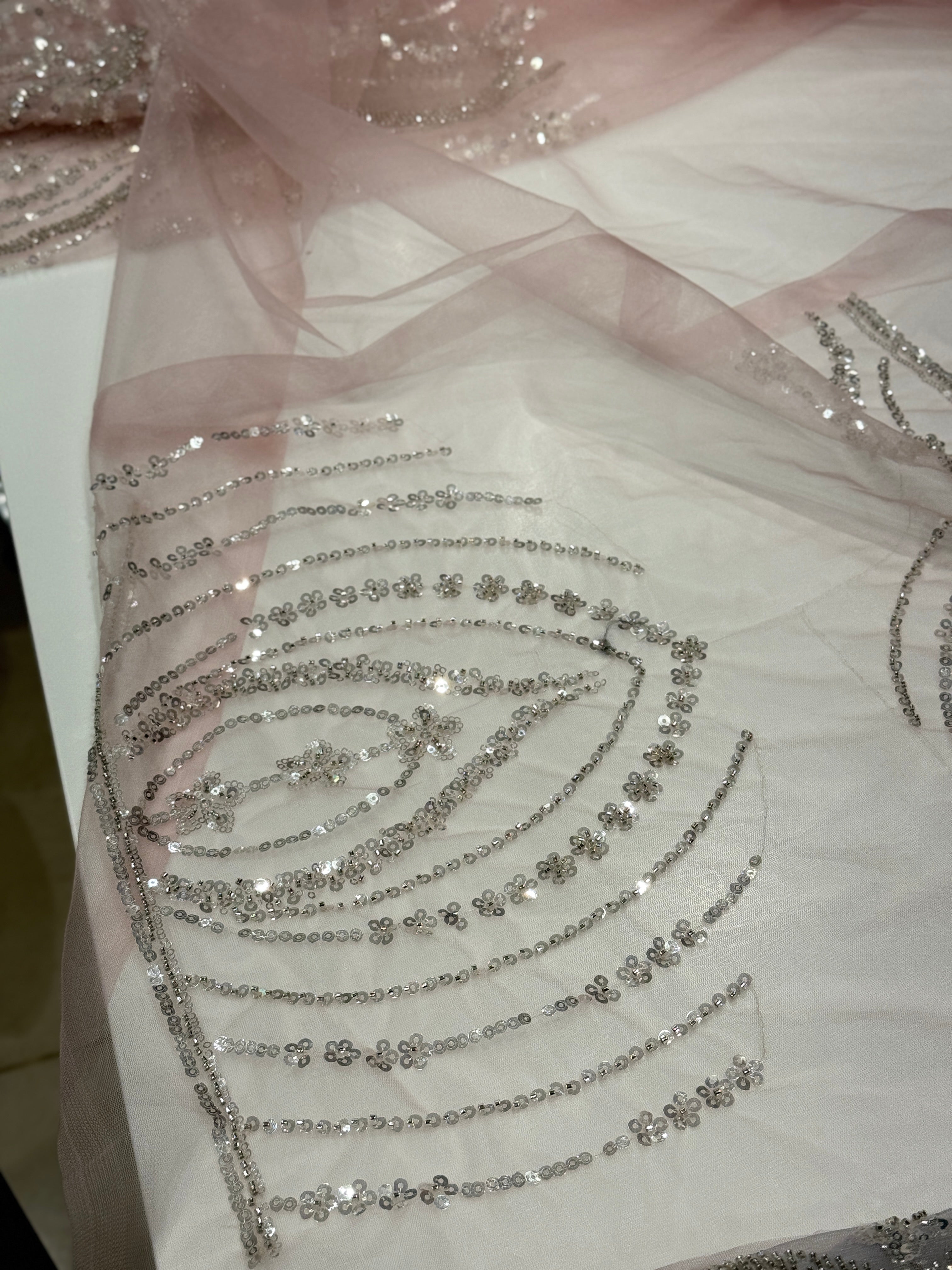 Pink Soft Net Sequin Moti Embroidery Saree