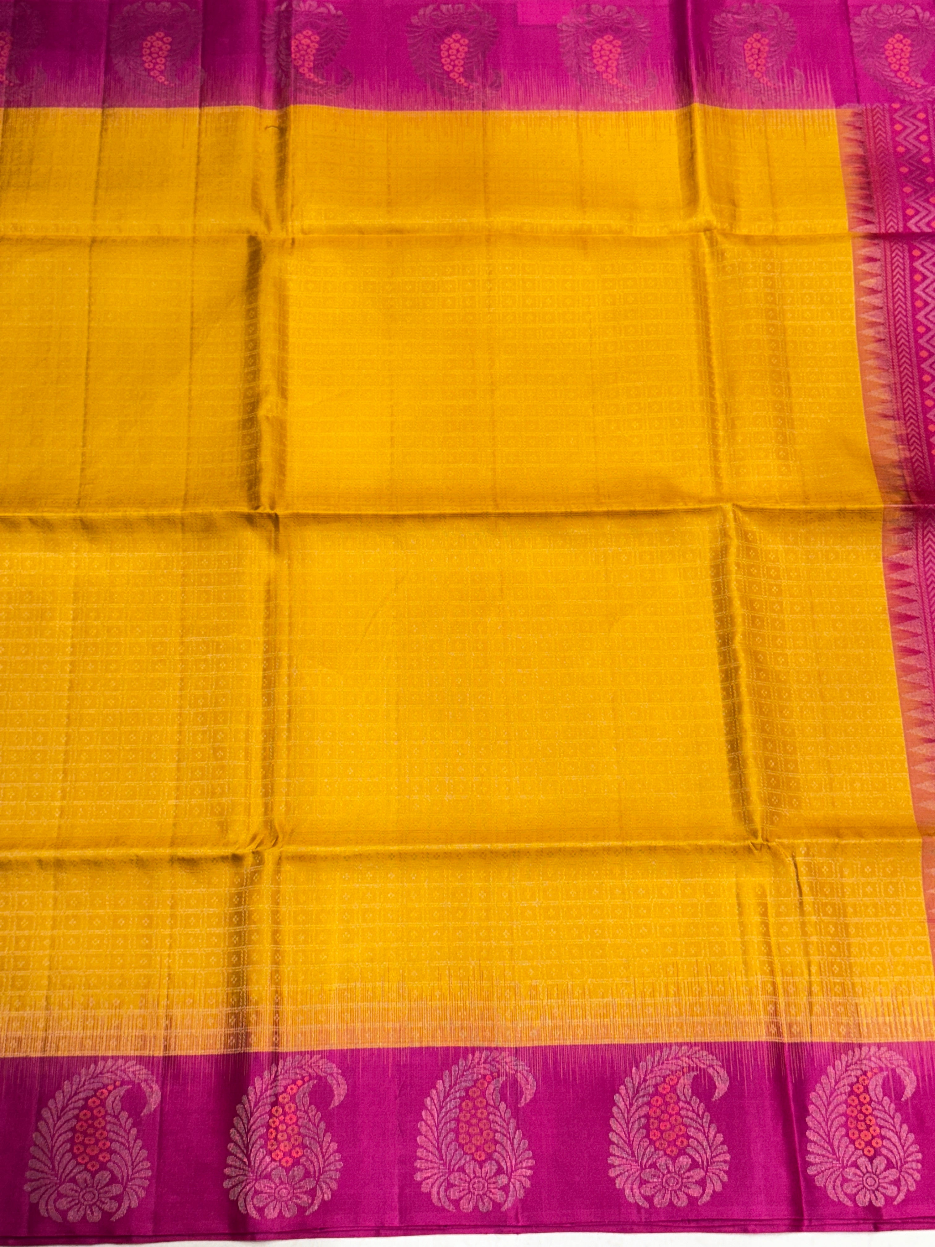 Yellow Rani Small Zari Checks Handloom Kanchipuram Pure Silk Saree