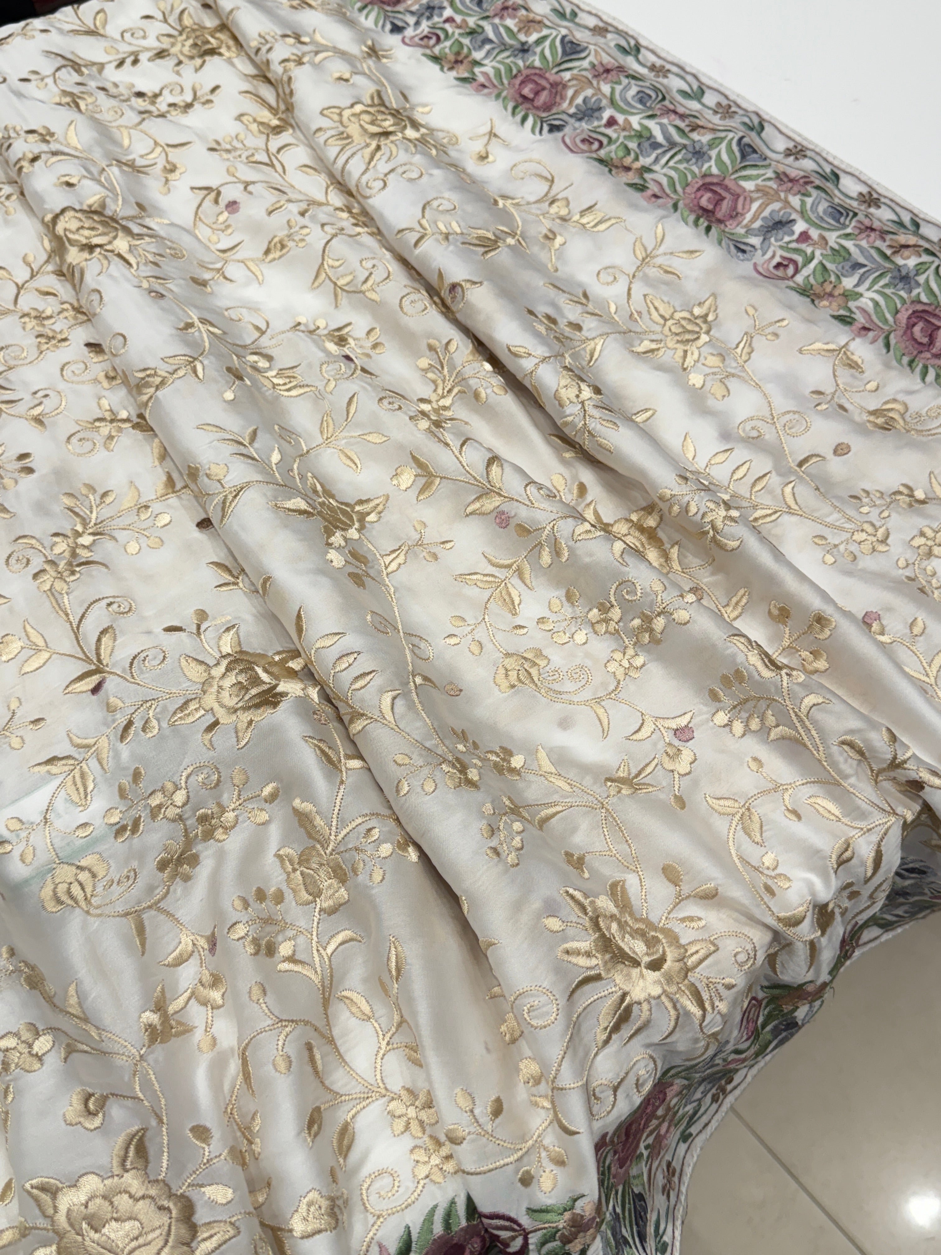 White Georgette Multi Colour Jaal Parsi Gara Saree