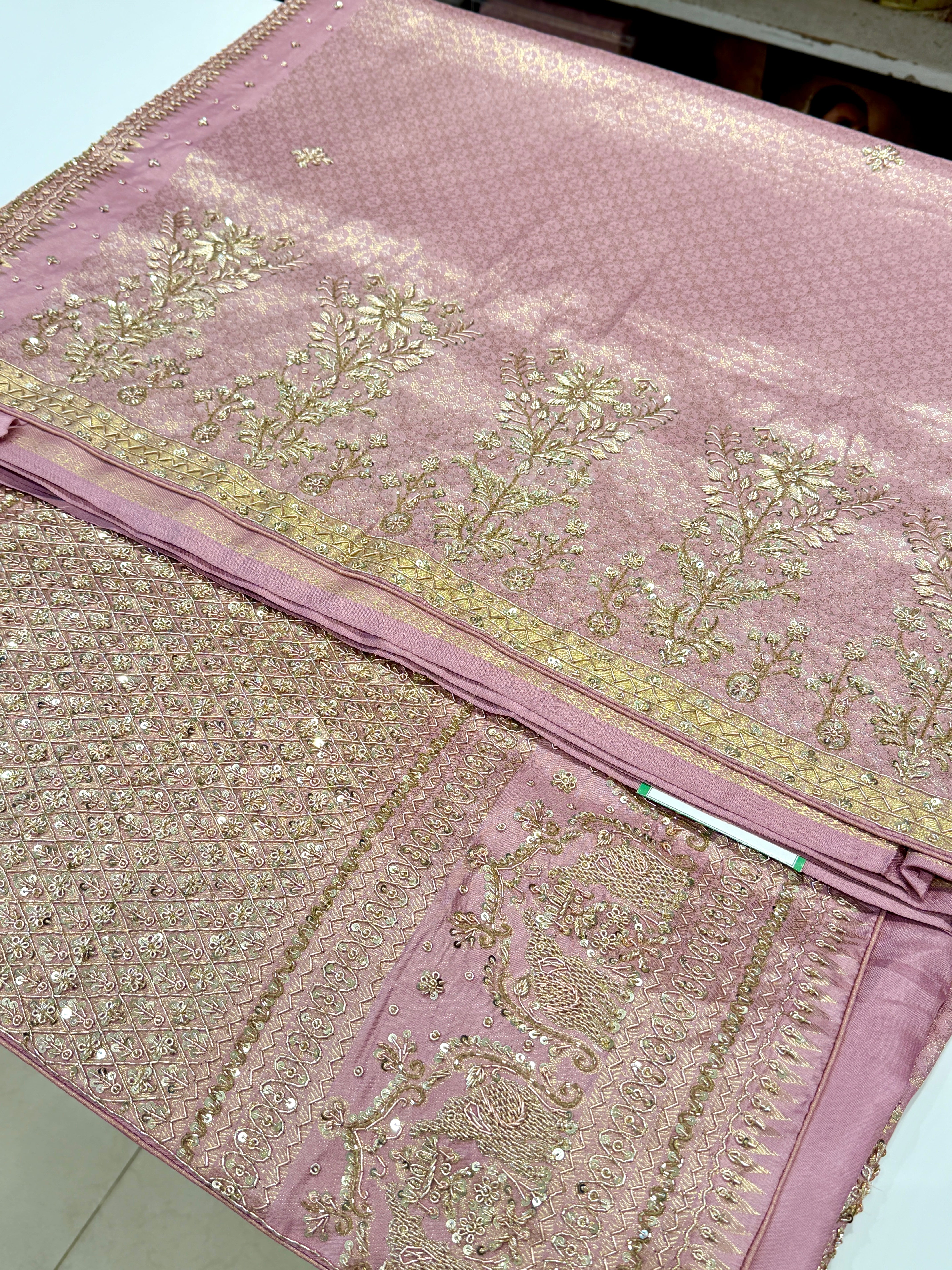 Light Pink Kanjivaram Elephant Motif Zardosi Hand Embroidery Saree
